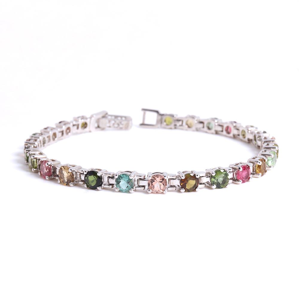Gorgeous light luxury design Multi-colored natural Tourmaline Gems Bracelet 925 Silver jewelry for women Wedding & banquet gifts