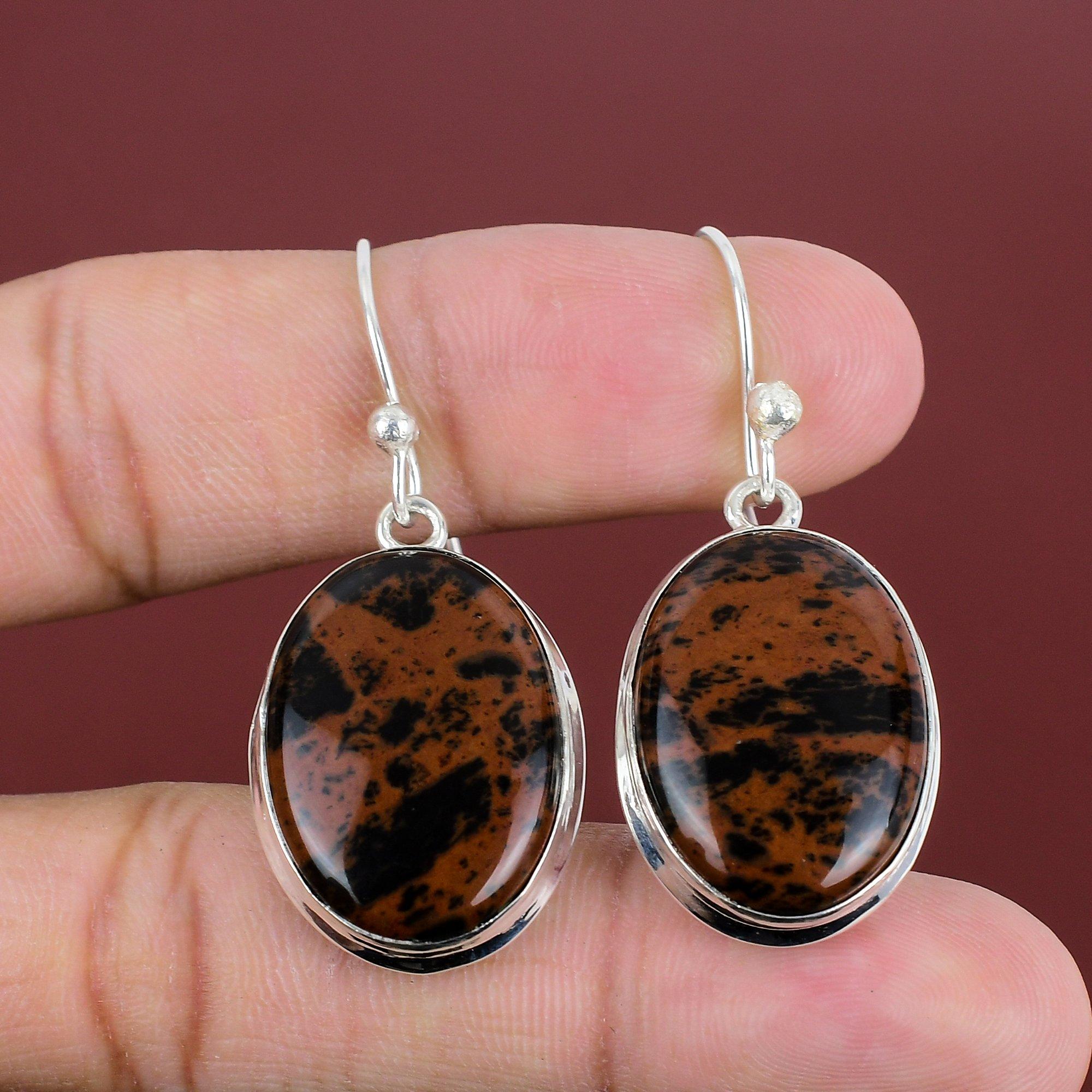 Mahogany Obsidian Earrings Genuine Gemstone Handmade Jewelry 925 Sterling Silver Earring Dangle Earring Brand New Jewelry Gifts For Friend