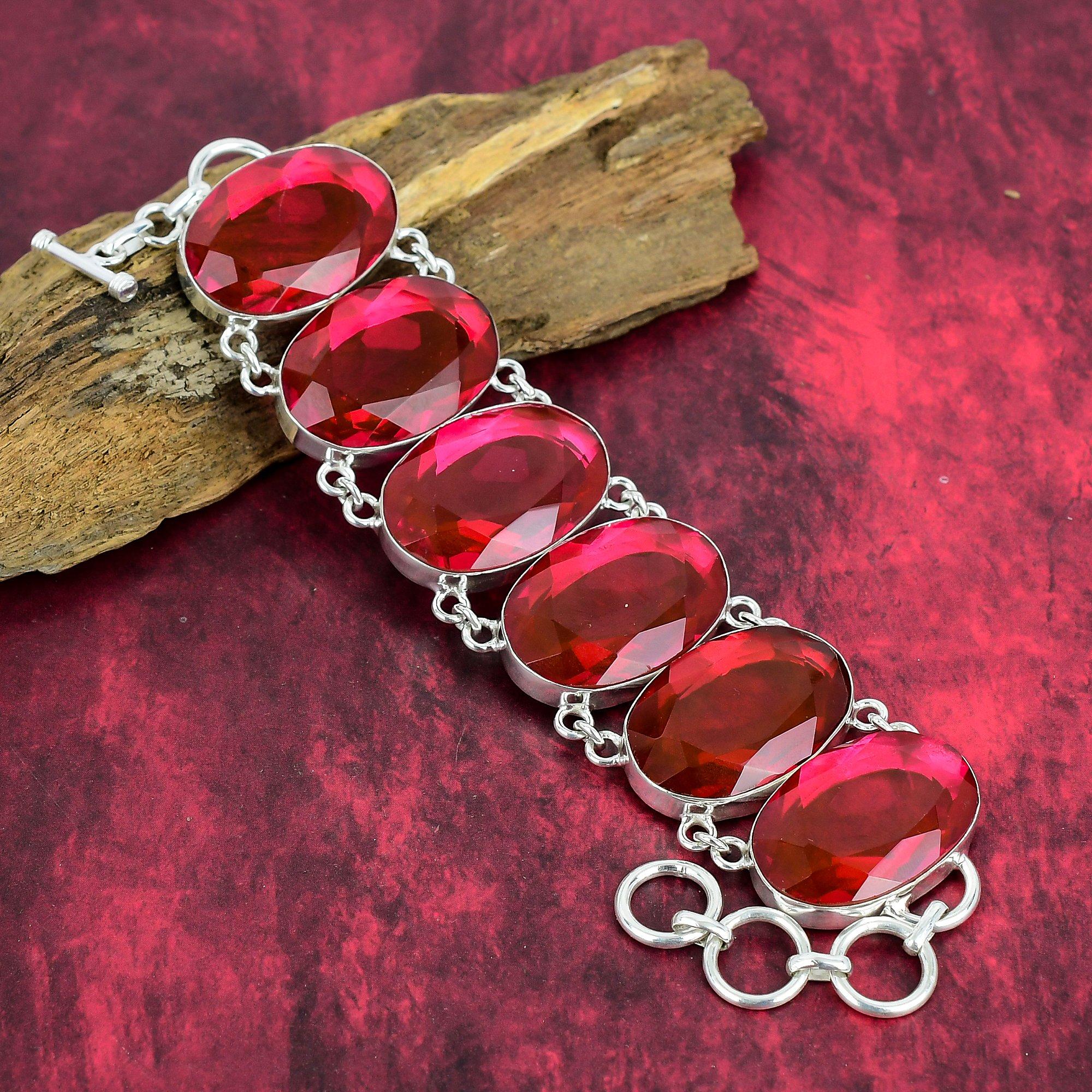 Faceted Rubellite Bracelet Gemstone Jewelry,925 Solid Sterling Silver Bracelet, Adjustable Handmade Chain Bracelet Gift For Love Jewelry