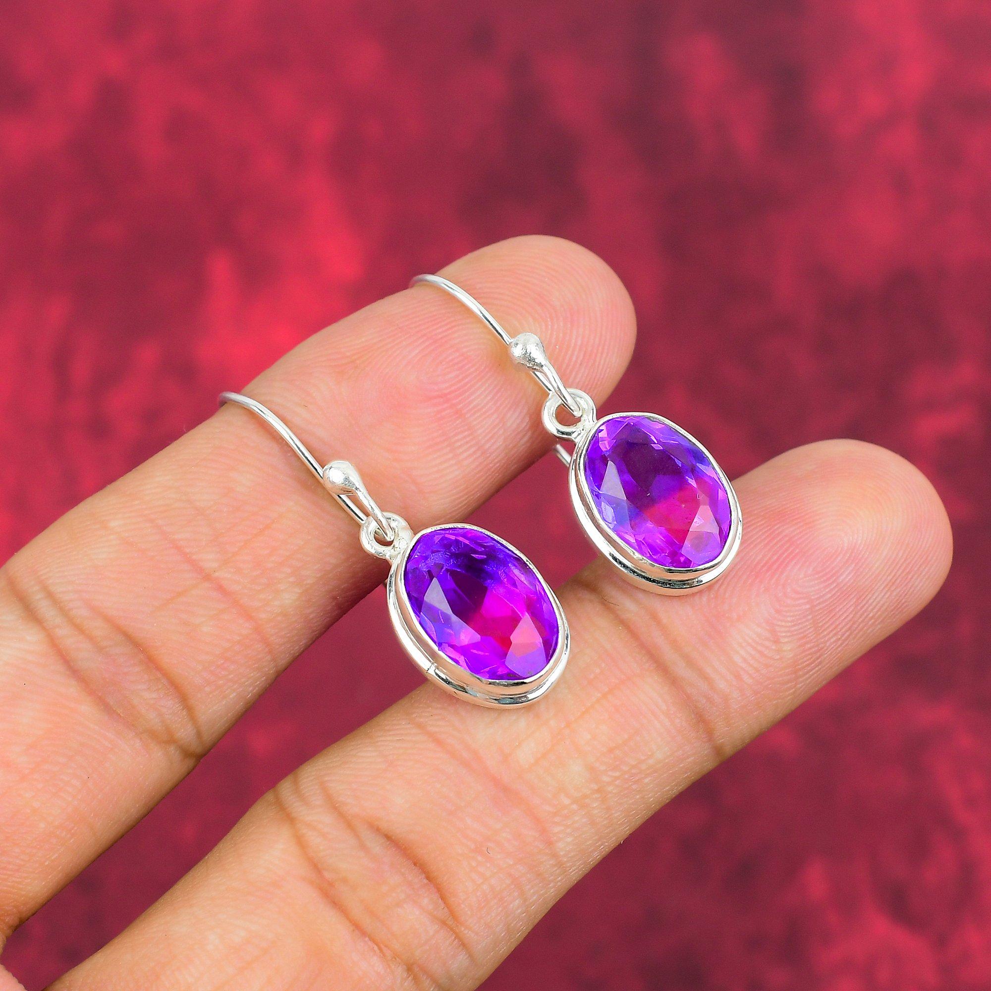 Zweifarbige Turmalin-Ohrringe, 925er Sterlingsilber, Edelstein-Ohrringe, handgefertigter Schmuck, zum Gedenktag