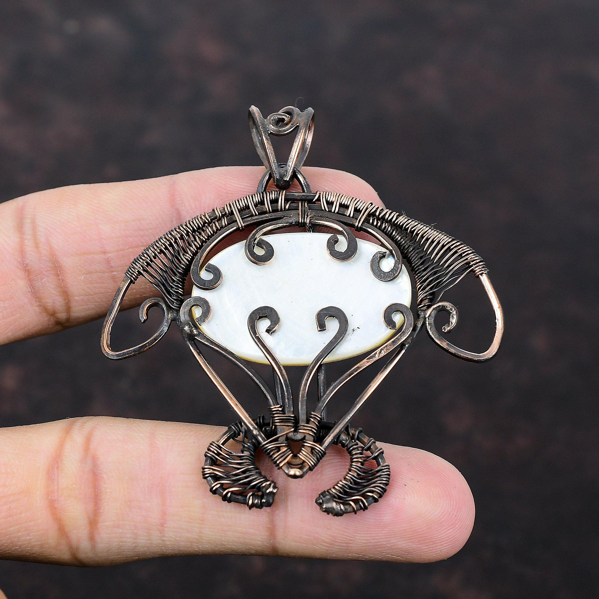 Mother Of Pearl Pendant Copper Wire Wrapped Pendant Handmade Pendant Copper Jewelry Tortoise Pendant Wire Wrap Gemstone Jewelry Gift For Her