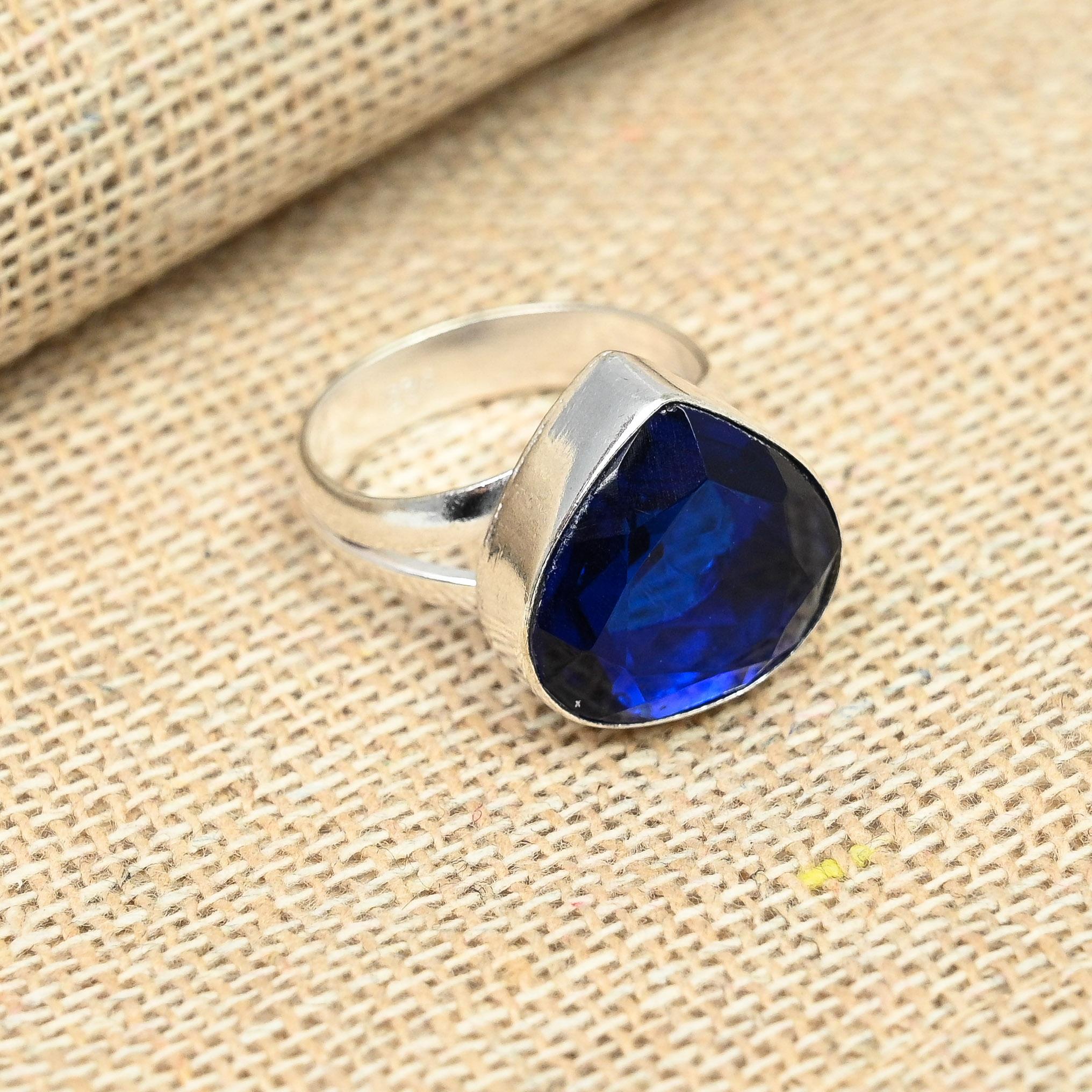 Bague de mariage en argent massif 925, pierre précieuse saphir bleu créée en laboratoire, cadeau pour elle