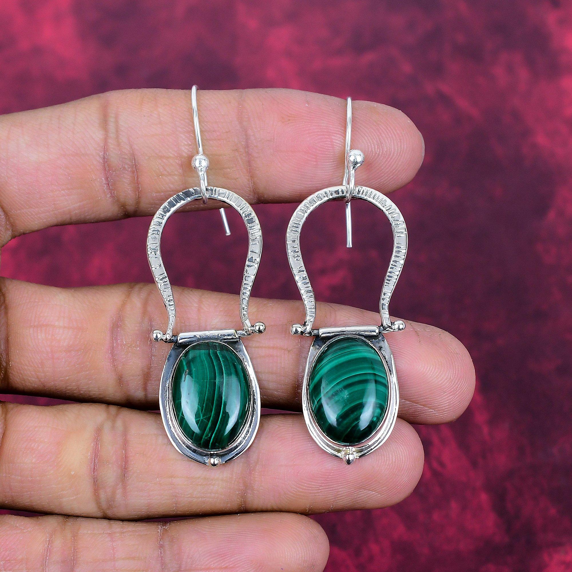 Malachit Ohrringe, 925 Sterling Silber Ohrringe Schmuck. Geschenk für Frauen Handgefertigte Ohrringe Edelsteinschmuck