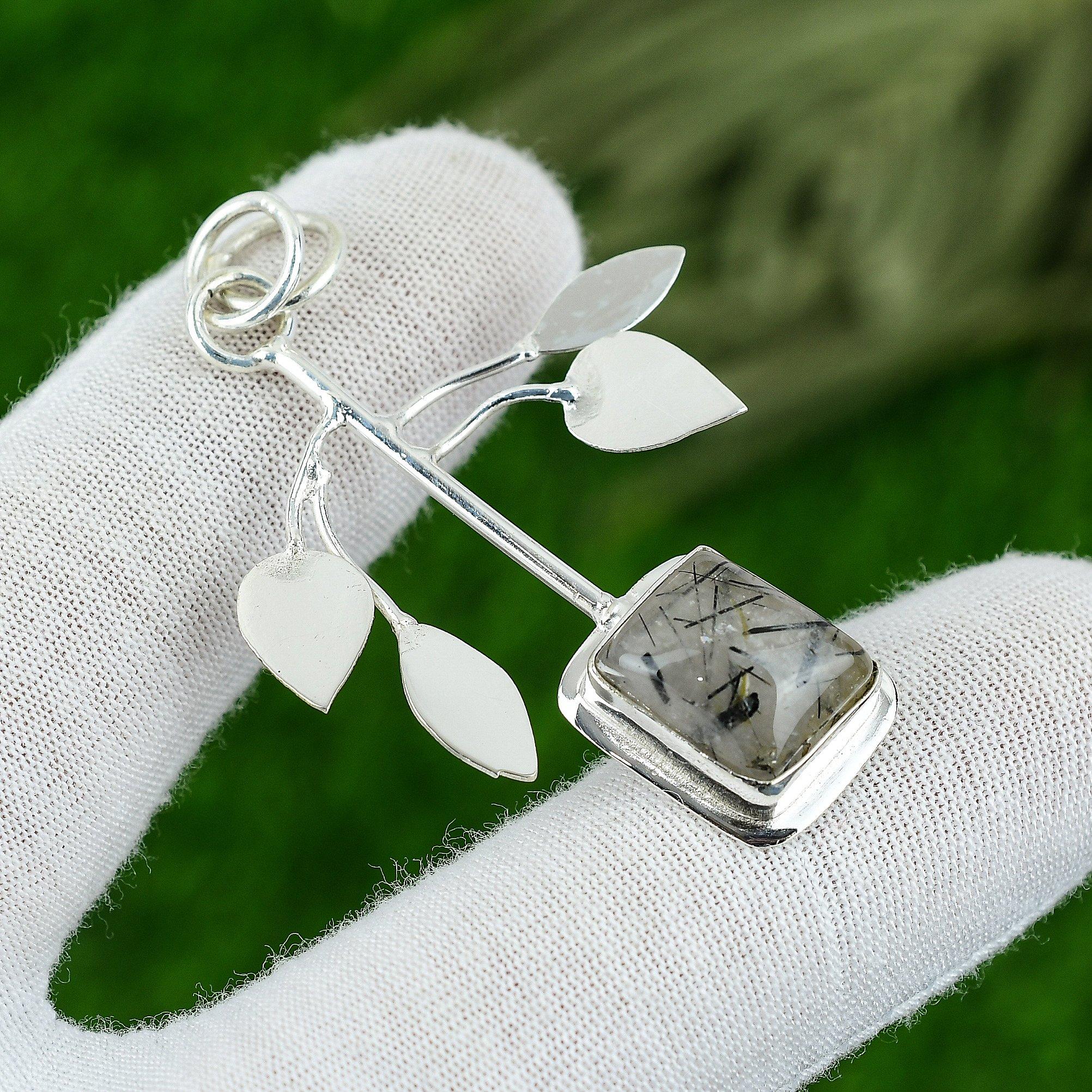 Birthday Gift For Her Natural Black Rutile Gemstone Pendant 925 Sterling Silver