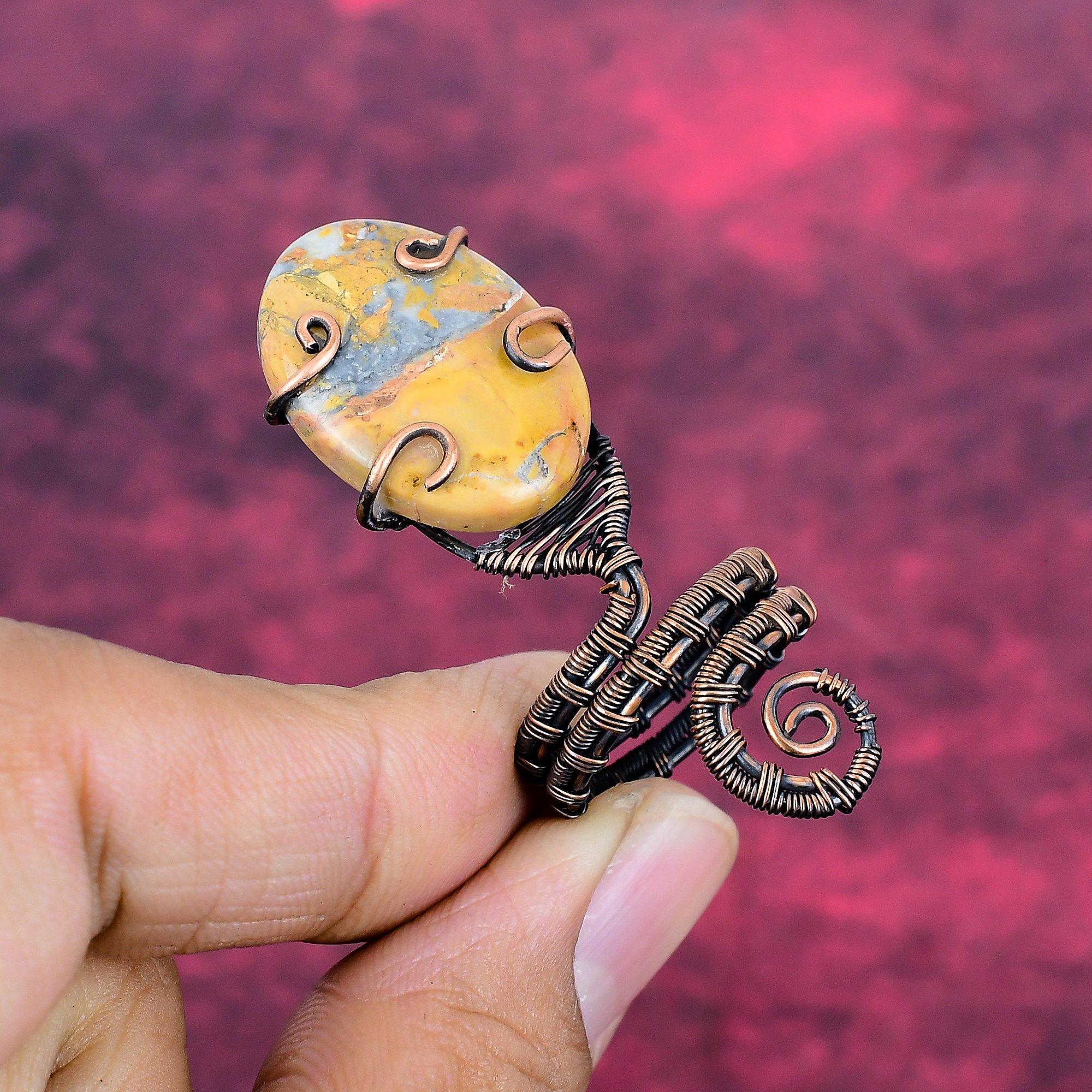 Maligano Jasper Ring Adjustable Ring Copper Wire Wrapped Unique Gemstone Jewelry