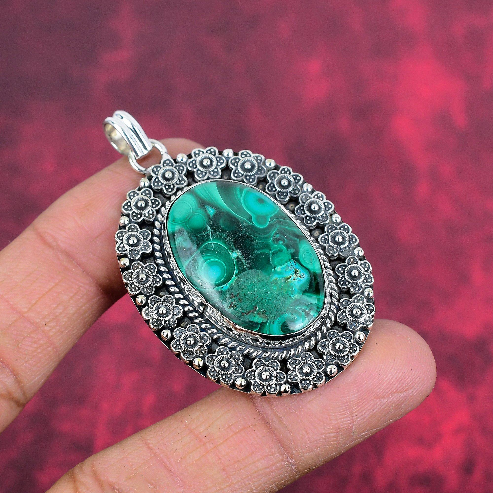 Malachite Pendant Handmade Gemstone Jewelry, 925 Solid Sterling Silver Pendant, Unique Design Jewelry Pendant