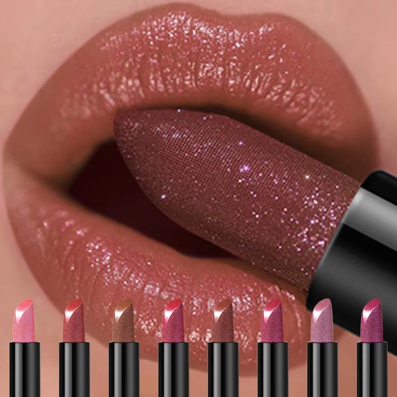 Diamond Pink Lipstick Shiny Pearl Sparkling Lip Gloss Makeup Pearlescent Red Sexy Metallic Glitter Lipstick Waterproof Cosmetics