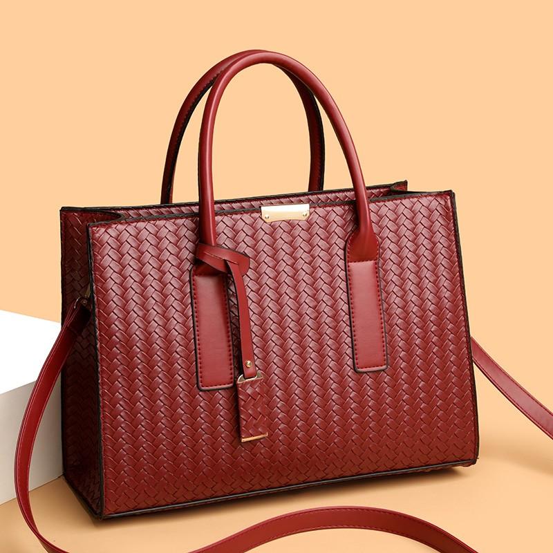 Women Woven Leather Tote Bag Large Capacity Handbag Top Handle Satchel Shoulder Bag for Work Business Daily