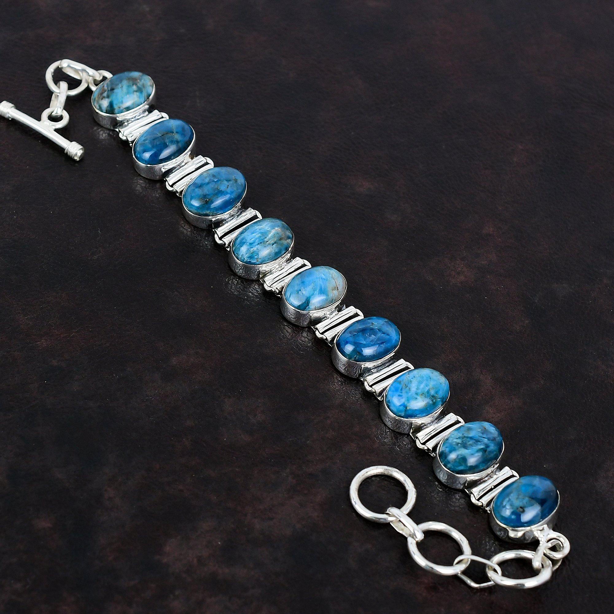 Neon Apatite Bracelet Natural Gemstone Bracelet 925 Sterling Silver Bracelet Adjustable Chain Bracelet Handmade Dainty Jewelry Gifts For Him