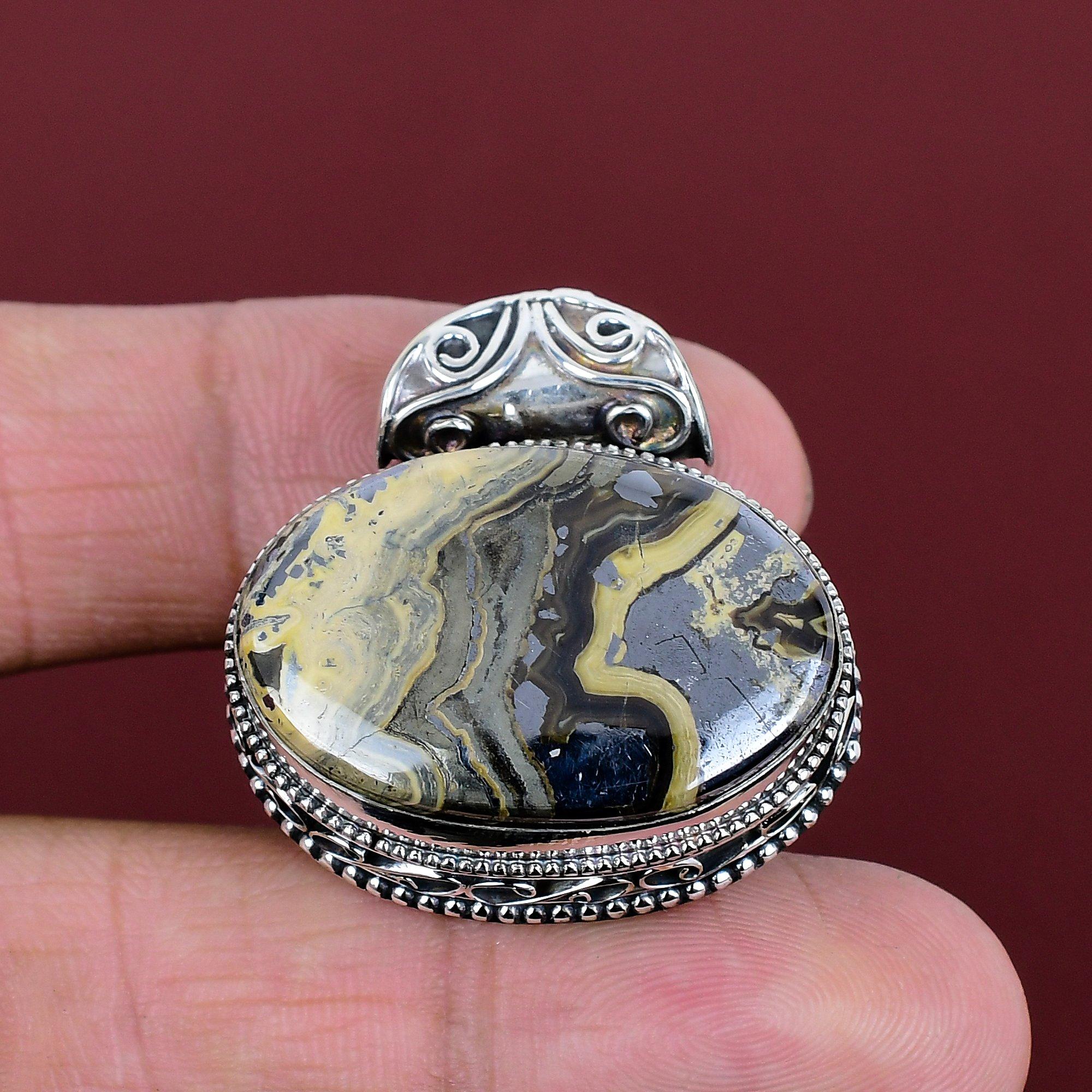 Schalenblende Pendant Original Gemstone Pendant 925 Sterling Silver Pendant Schalenblende Jewelry Handmade Vintage Pendant Gifts for Mother