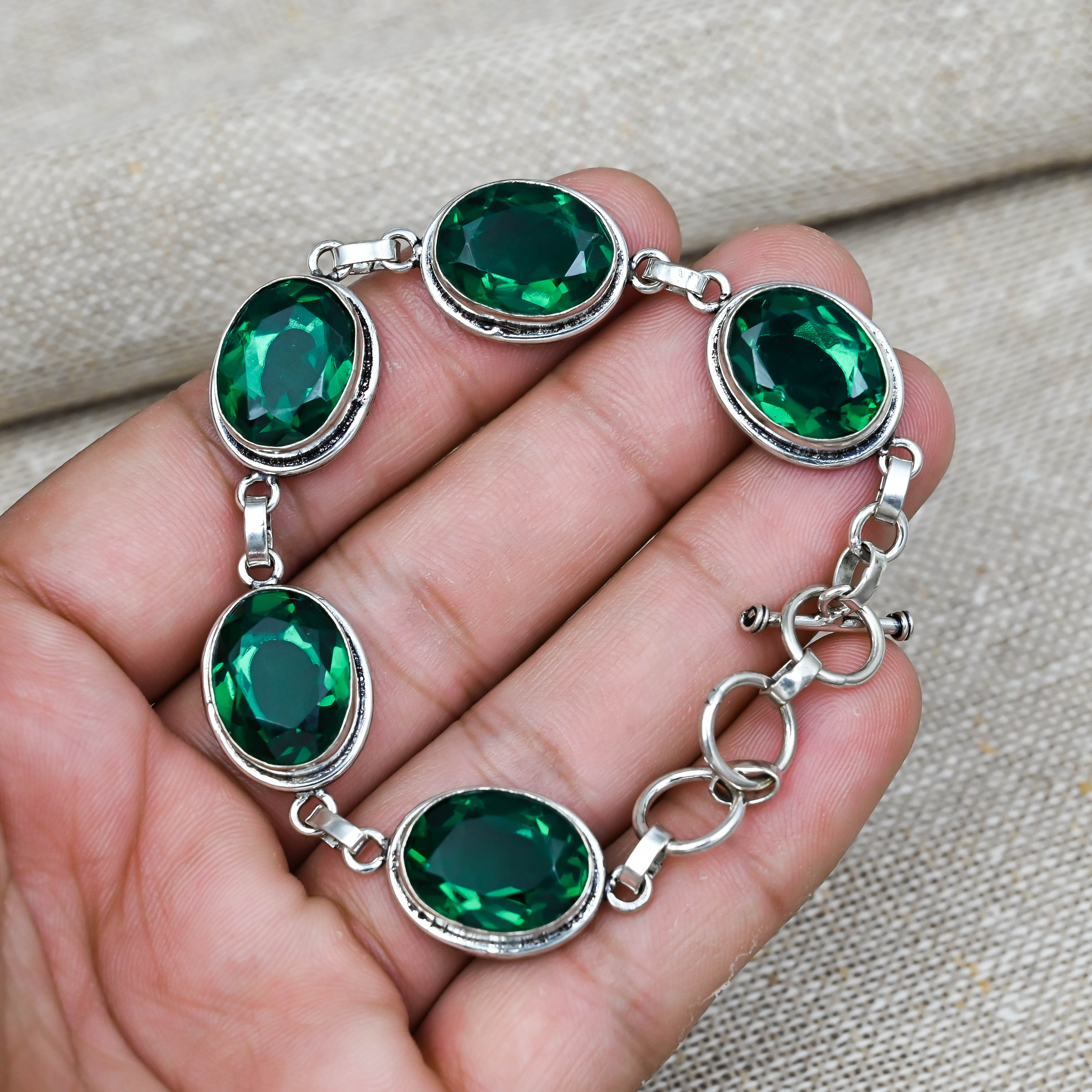 Chrome Diopside Gemstone 925 Solid Sterling Silver Handmade Jewelry Exquisite Bracelet For Women