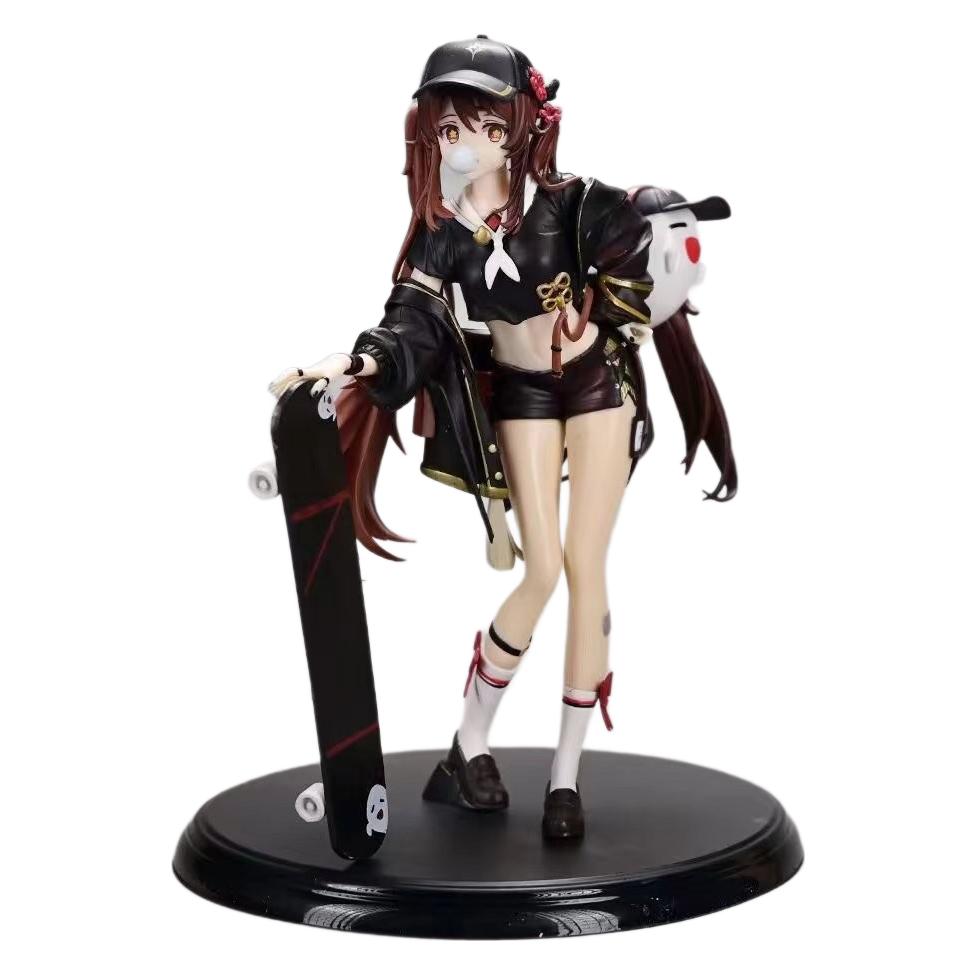 Hu Tao Figurine Clothes Skateboarding Action Figures PVC Anime Collection Model Toy