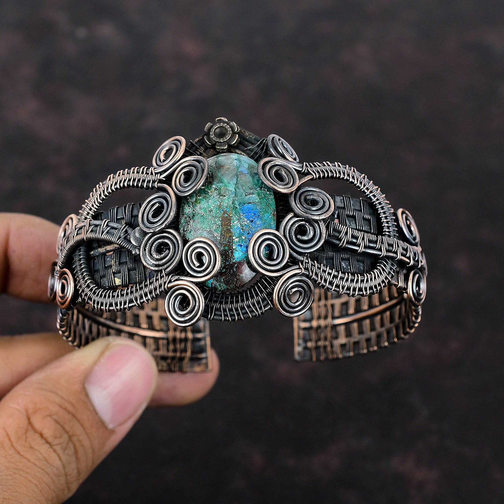 Shattuckit Armreif Kupferdraht umwickelt Manschettenarmband Handgefertigter Armreif Verstellbarer Armreif Edelstein Manschette Kupferdraht Wickel Schmuck Hochzeitsgeschenk