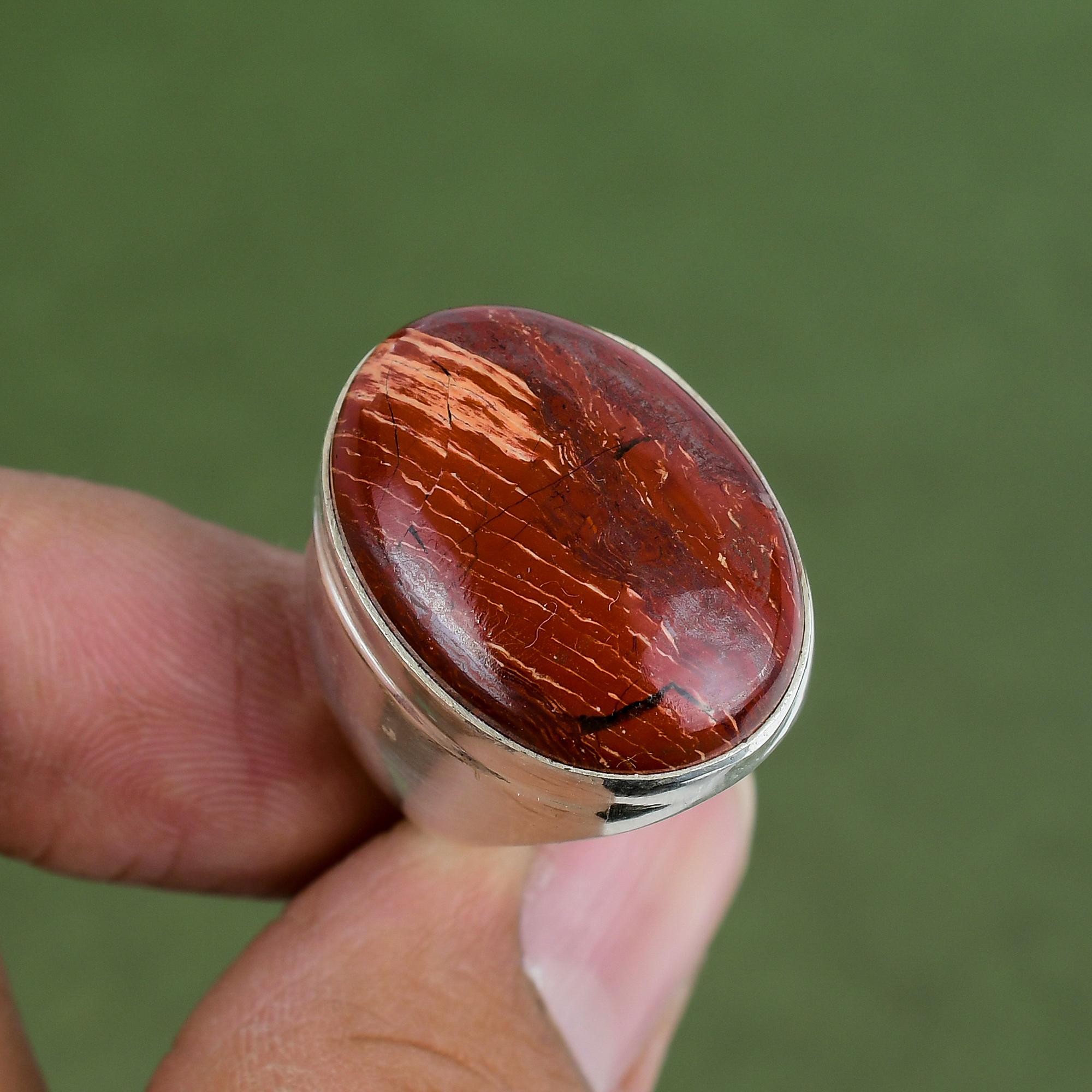 Roter Schlangenhaut-Jaspis Ring 925er Sterling Silber Ring Handgefertigter Ring Antiker Ring Edelstein Silberschmuck Verlobungsgeschenk Erhältlich in Ringgröße