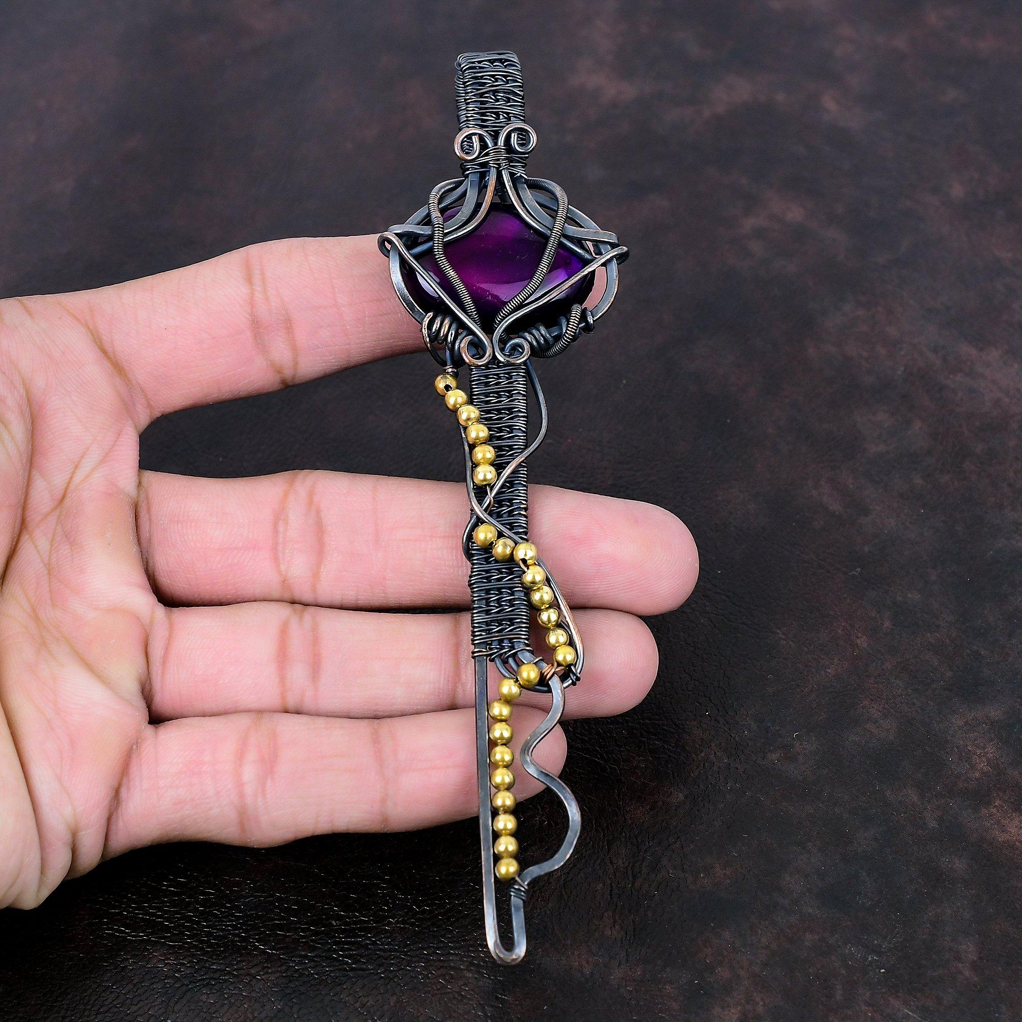 Purple Fire Labradorite Pendant Copper Wire Wrapped Gemstone Pendant Designer Jewelry Handmade Key Pendant Copper Wire Jewelry Wedding Gift