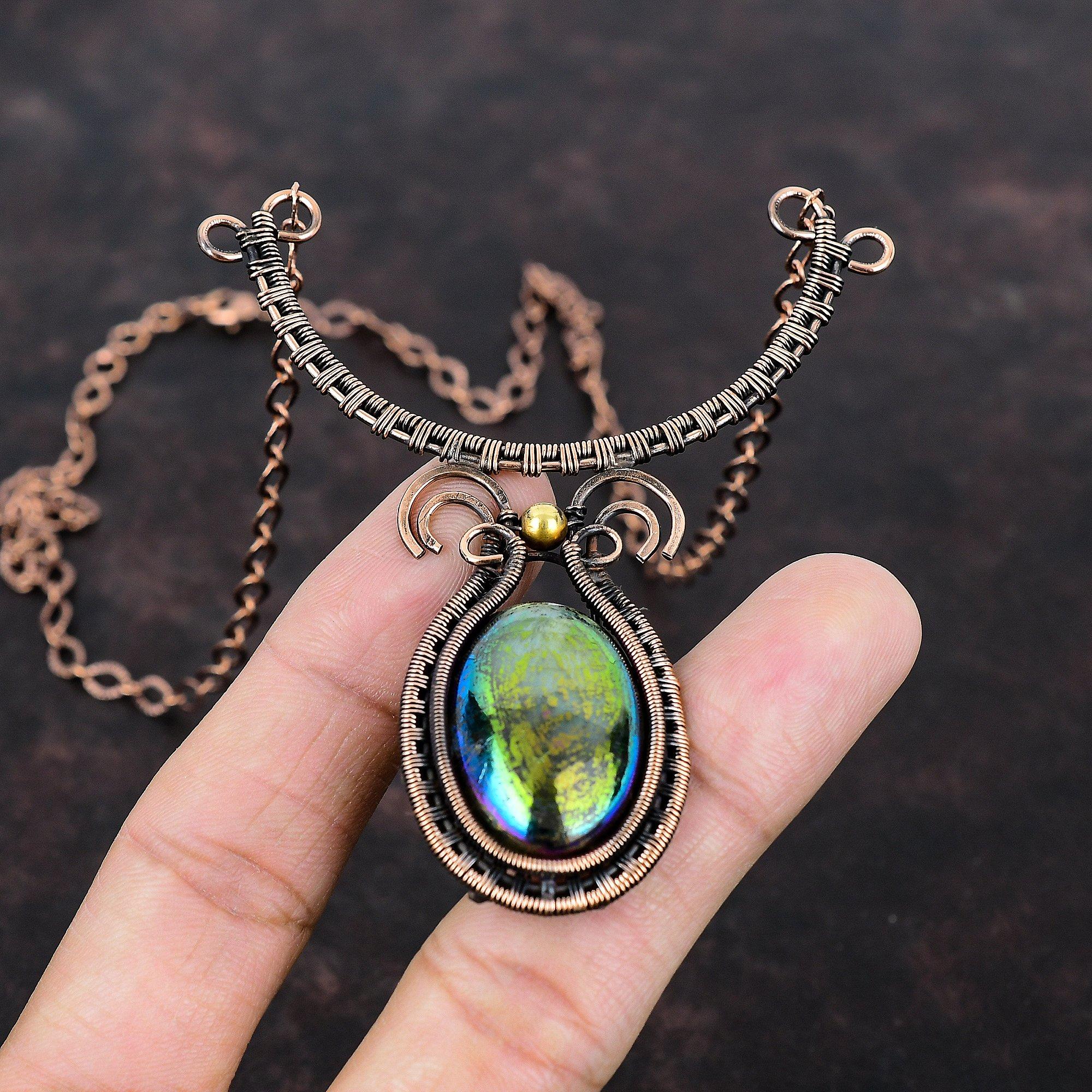 Collier en labradorite Mystic Fire Collier en pierres précieuses enveloppé de fil de cuivre Collier réglable Bijoux en cuivre faits à la main Collier unique pour cadeau