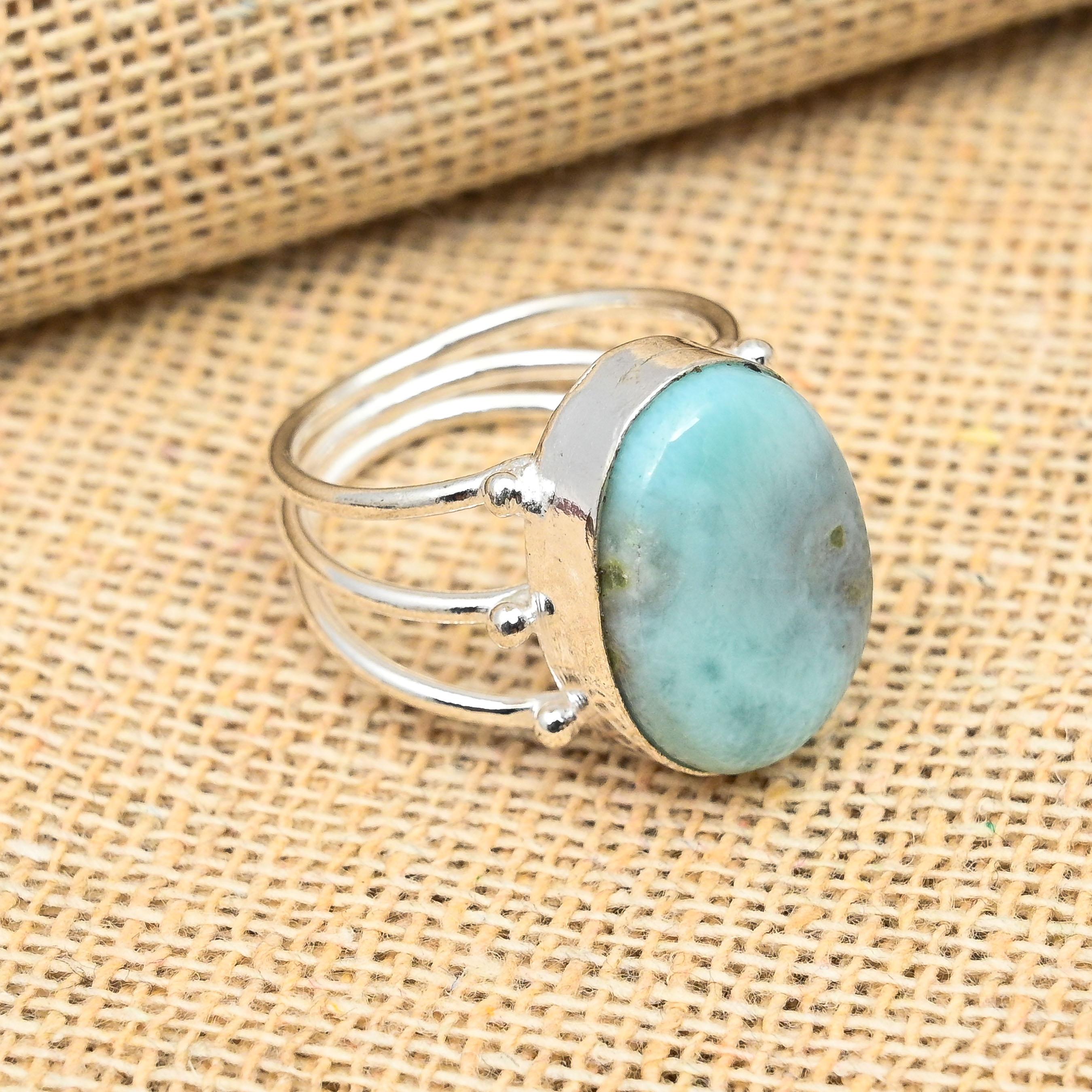 Pretty Larimar Gemstone 925 Sterling Silver Handmade Jewelry Lavish Ring For Wedding Gift