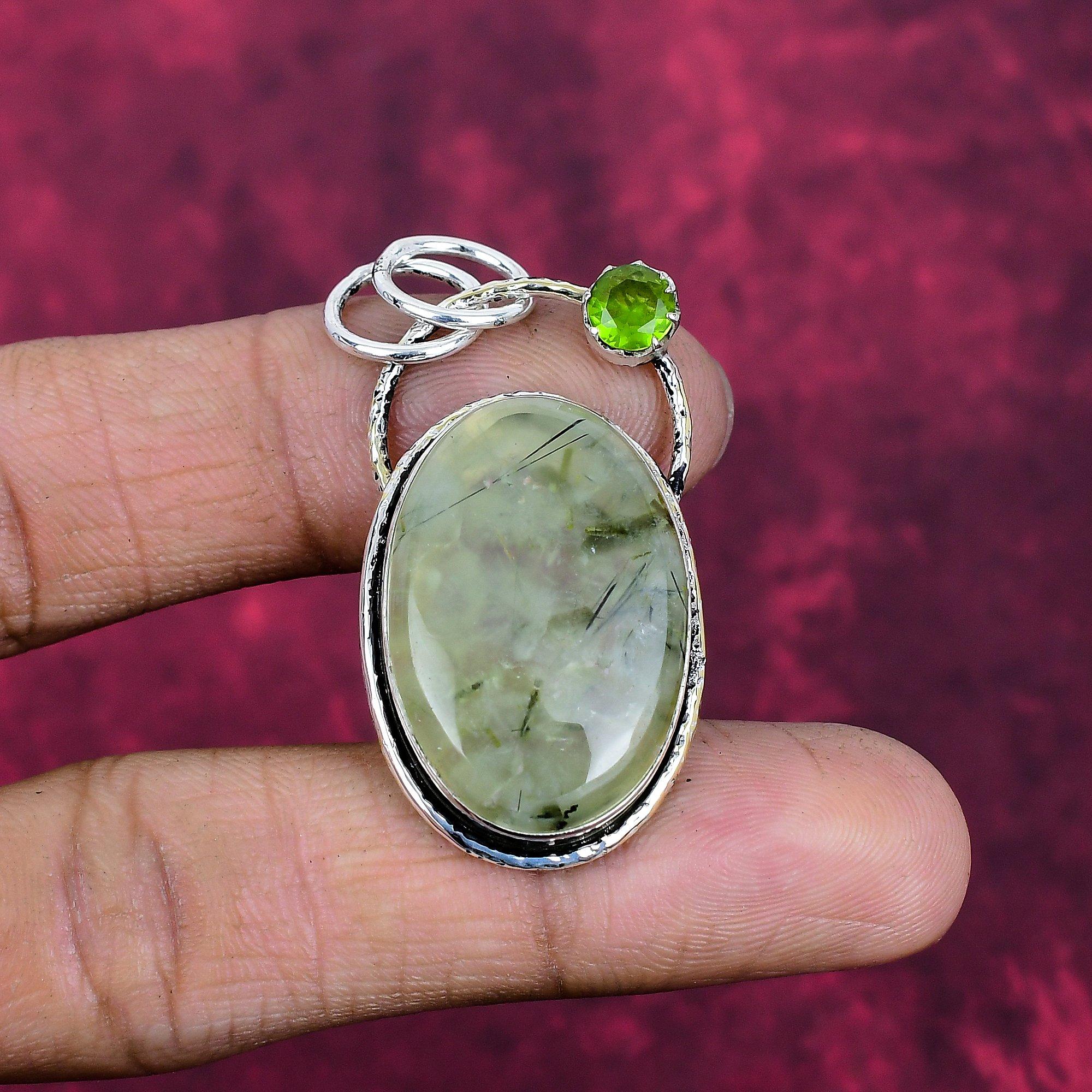 Prehnite & Peridot Jewelry, 925 Solid Sterling Silver Pendant Handmade Gemstone Jewelry, Gifts For Wife Brand New Pendant