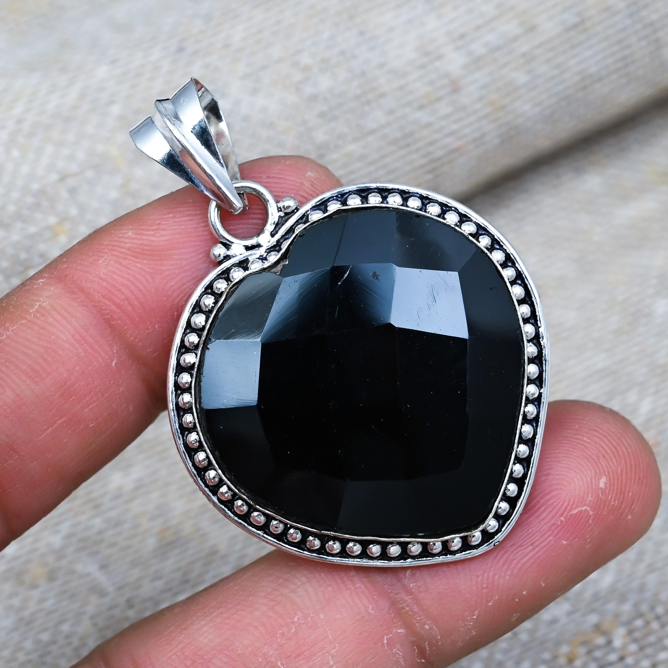 Black Spinel Gemstone Pendant Handmade 925 Sterling Silver Jewelry For Birthday Gift