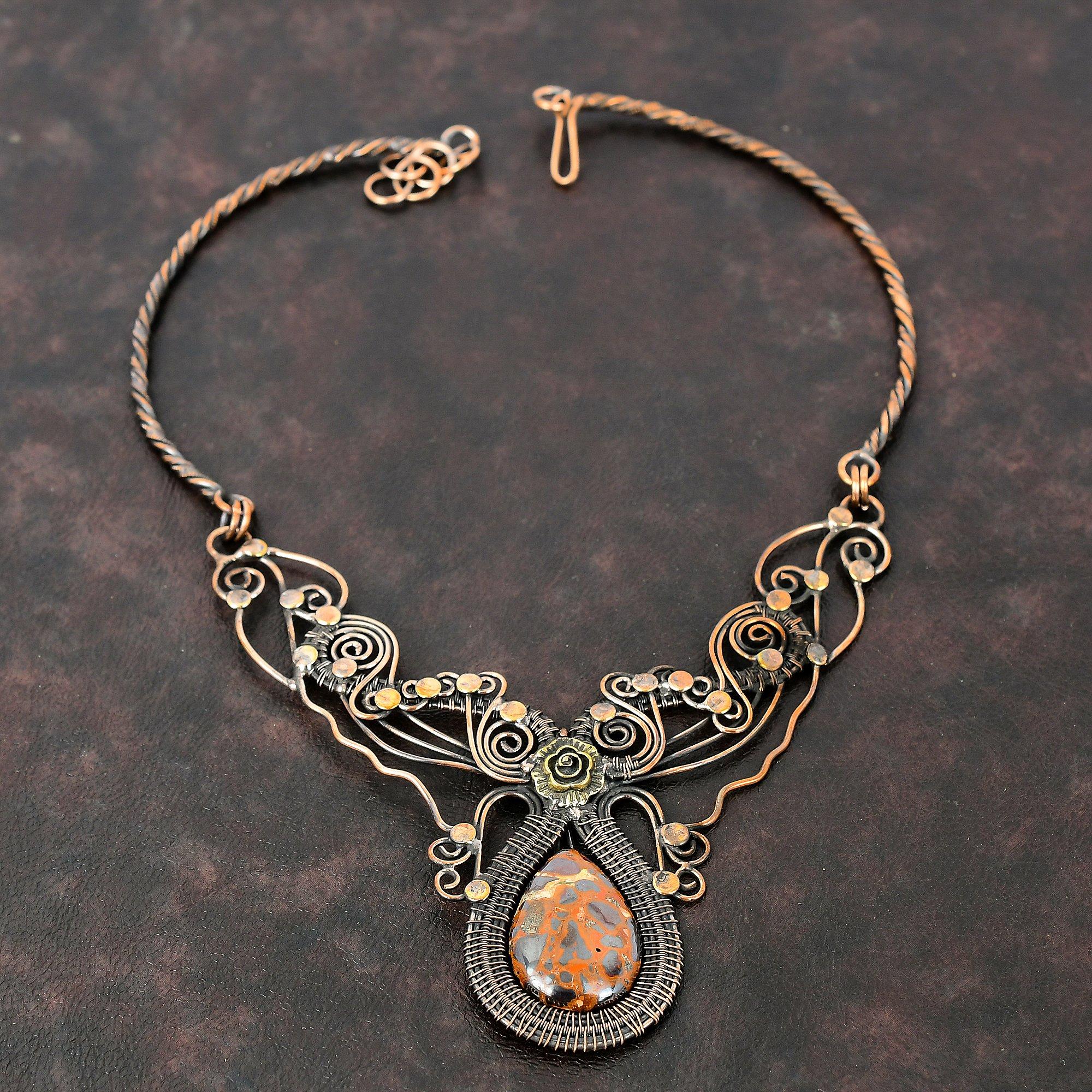 Bauxite Necklace Copper Wire Wrapped Necklace Adjustable Necklace Gemstone Copper Jewelry Handmade Necklace Gift For Mom Designer Jewelry