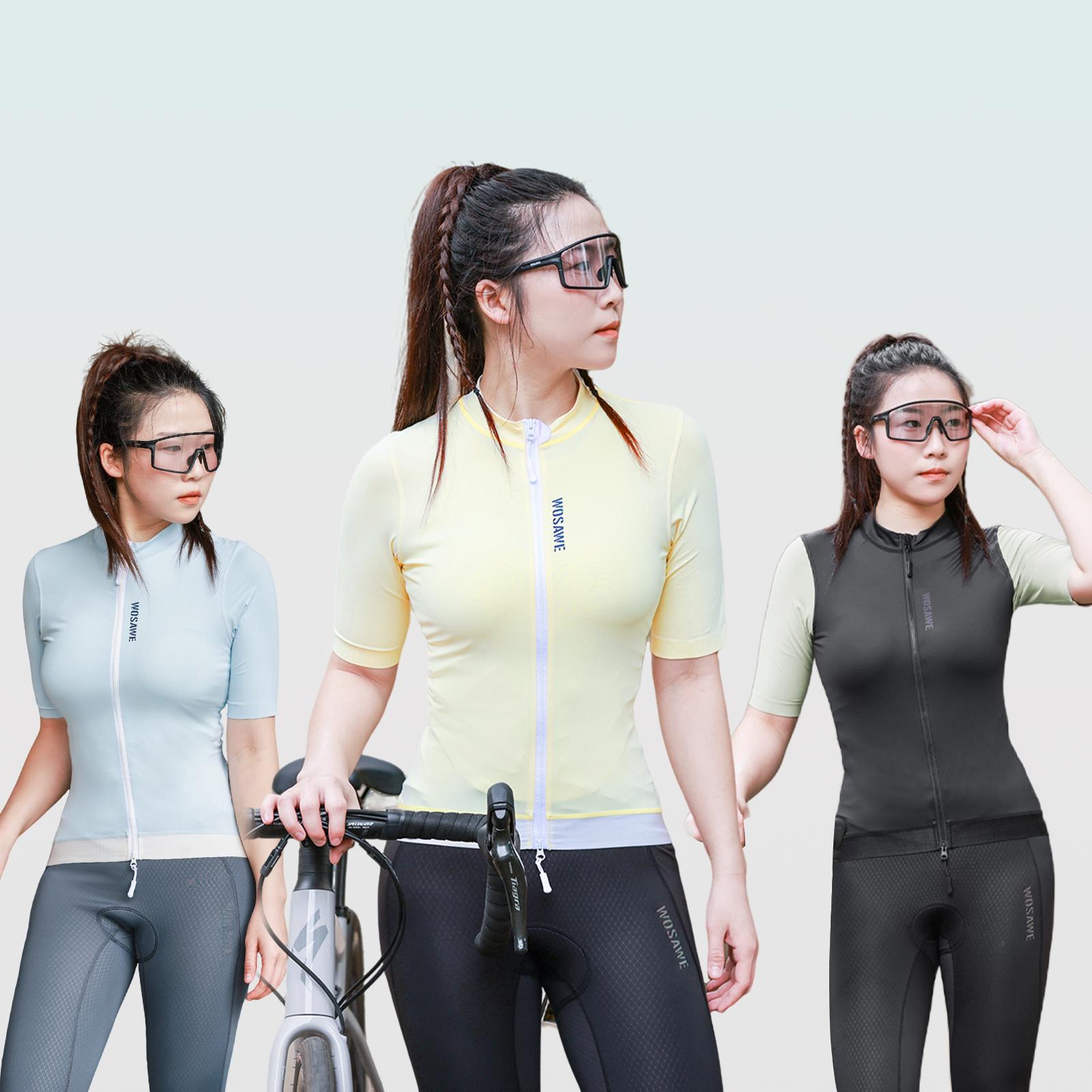 WOSAWE Women's Mountain Bike Sports Fitness Simple Slim Quick Dry Breathable Cycling Short Sleeve Top