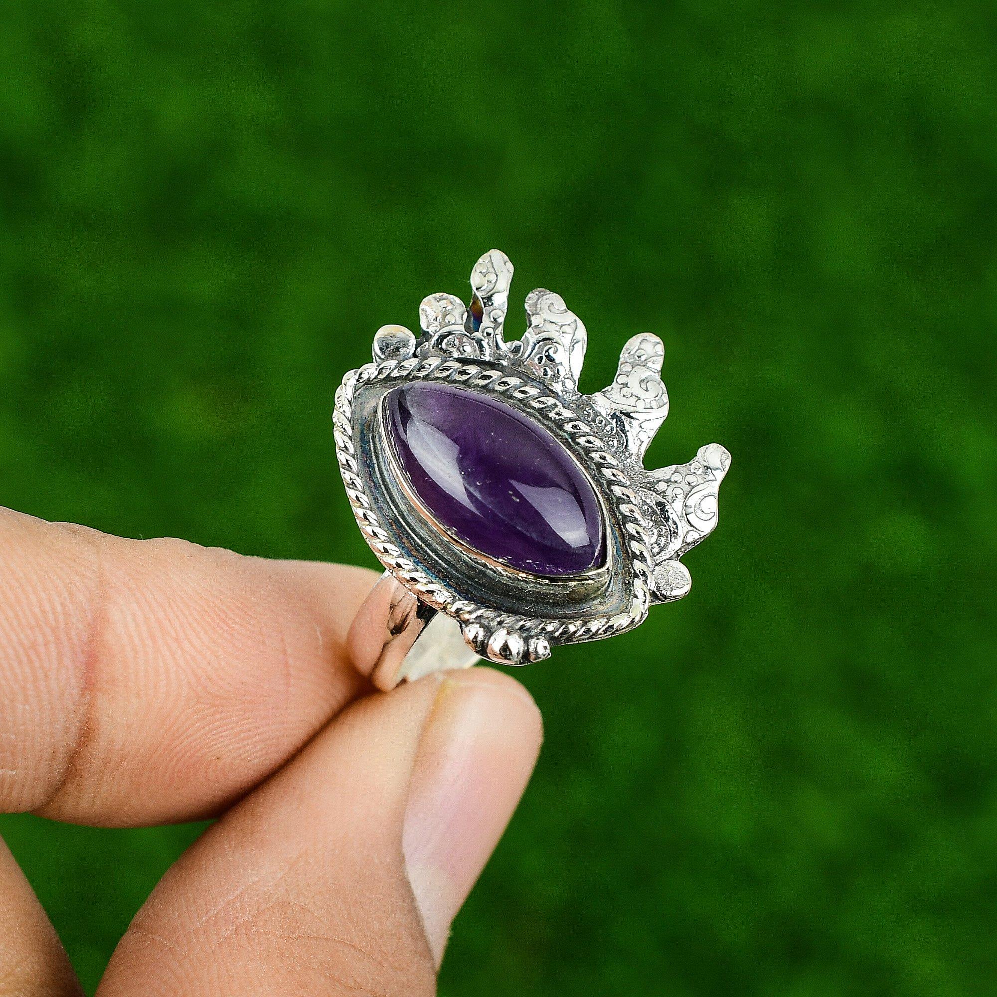 Gift For Her 925 Silver Natural African Amethyst Stackable Adjustable Ring