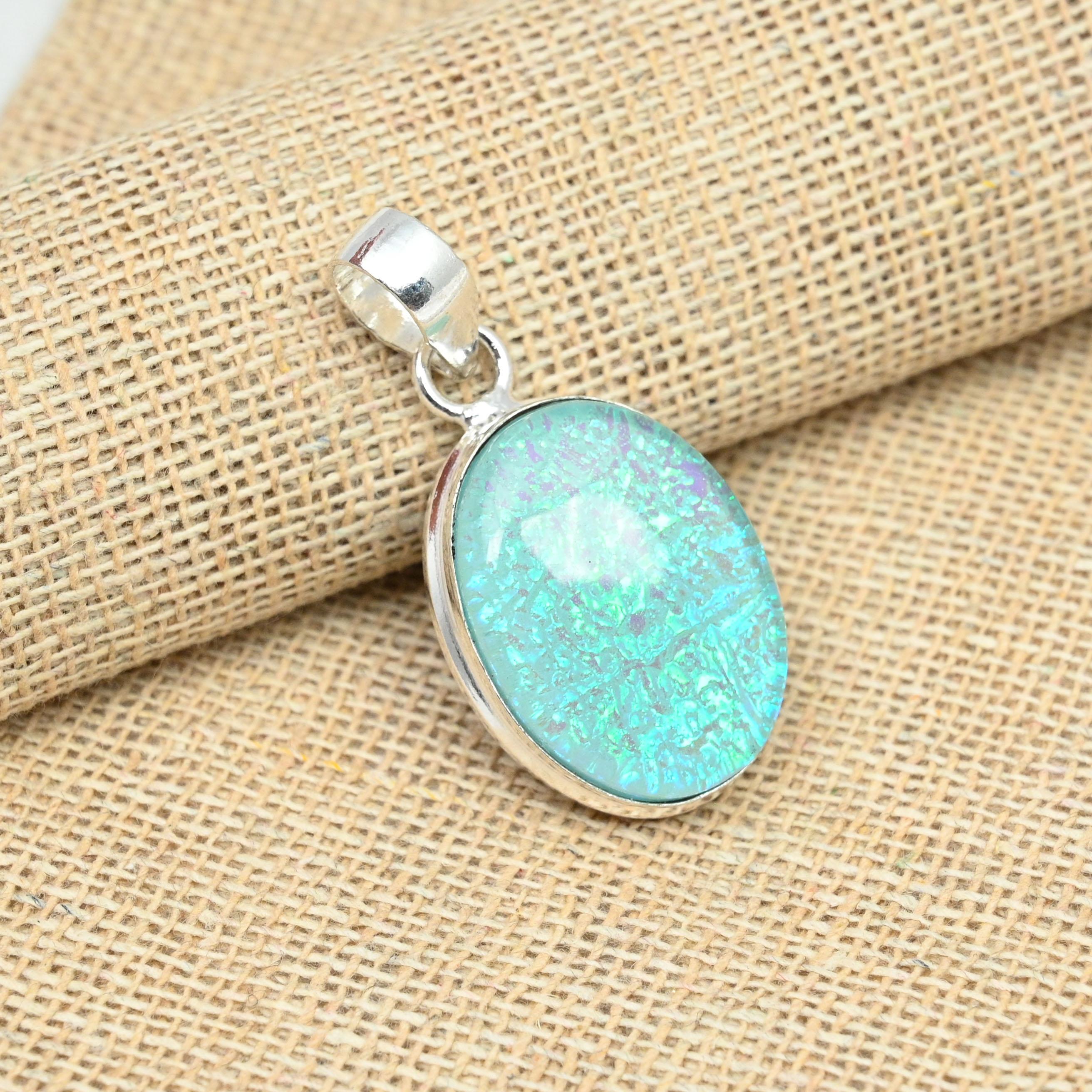 Solid 925 Sterling Silver Blue Australian Triplet Opal Gemstone Handmade Designer Pendant