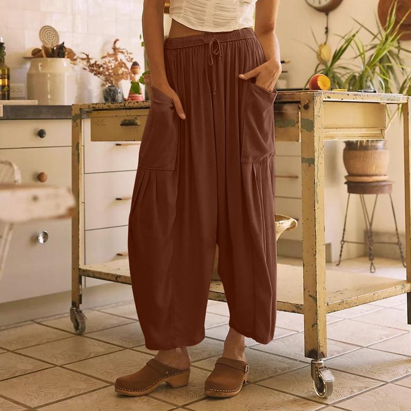Fashion Spring and Summer British Style Temperament Women's Pant Collage Cotton Linen Harlequin Trousers Mid-waist Casual Trousers