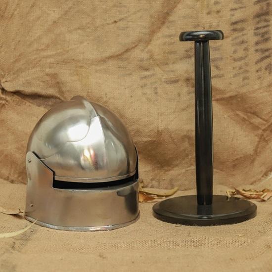 Medieval Knight Helmet Handmade Steel Armor Helmet Cosplay LARP Gear with Wooden stand
