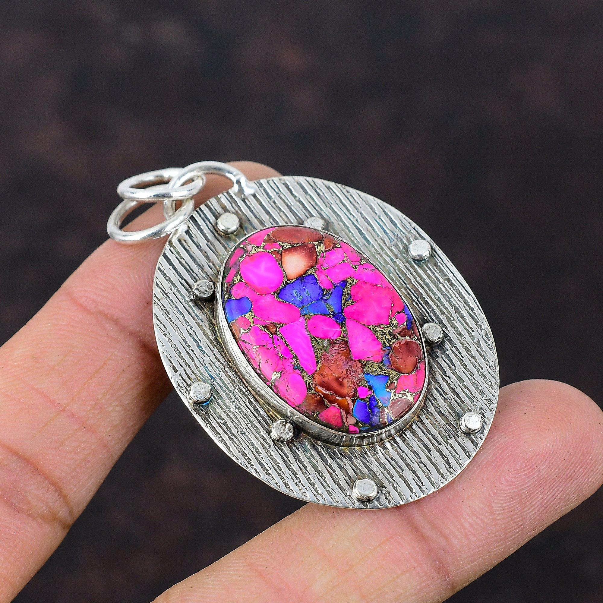 Pandantiv natural Kingman Pink Dahlia Turcoaz Pandantiv din argint 925 Pietre prețioase frumoase Bijuterii lucrate manual Cadou pentru femei Pandantiv uimitor