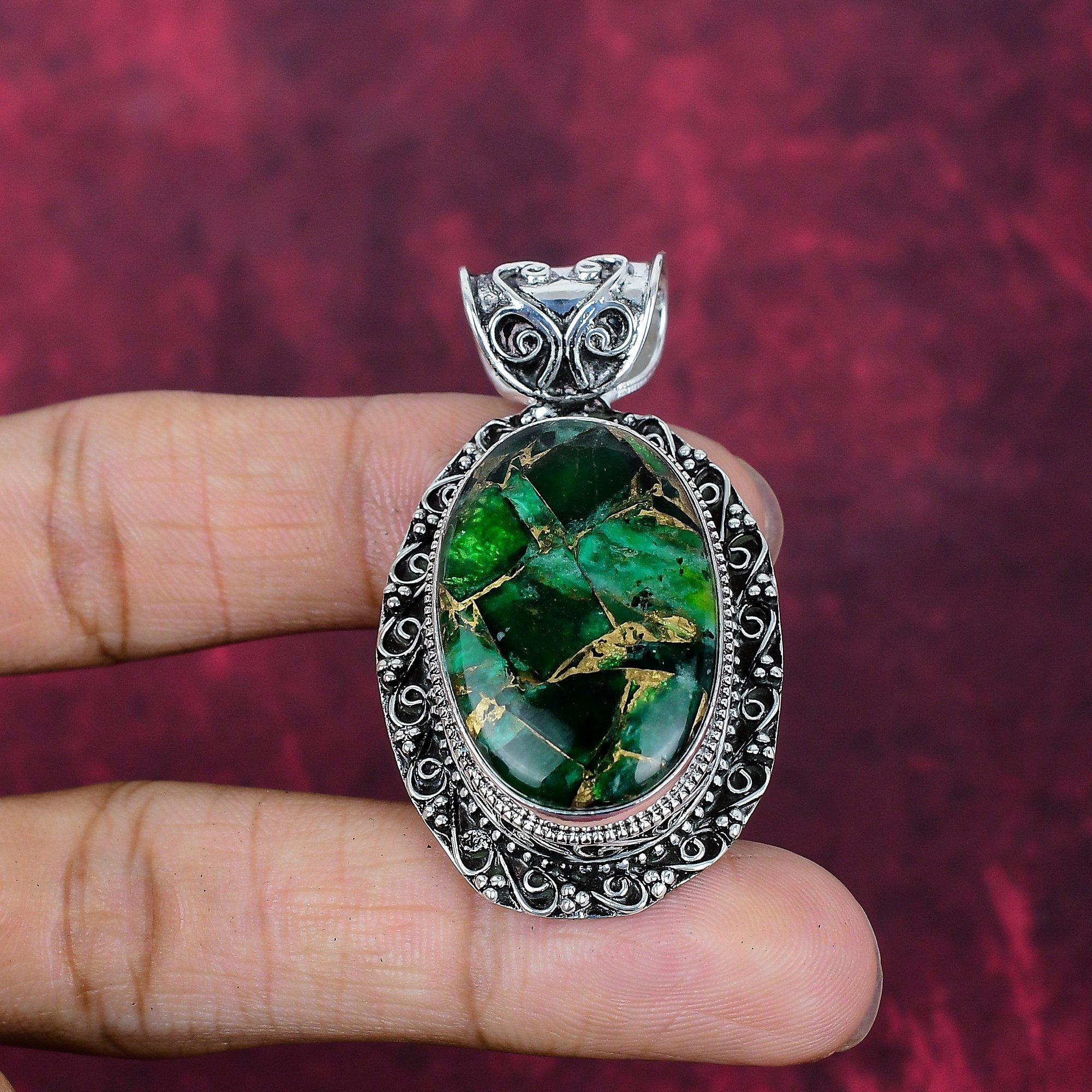 Grün Türkis Kupfer Handgefertigter Edelsteinschmuck, 925 massiv Sterlingsilber Anhänger Wunderschöner Schmuck, Für Thanksgiving