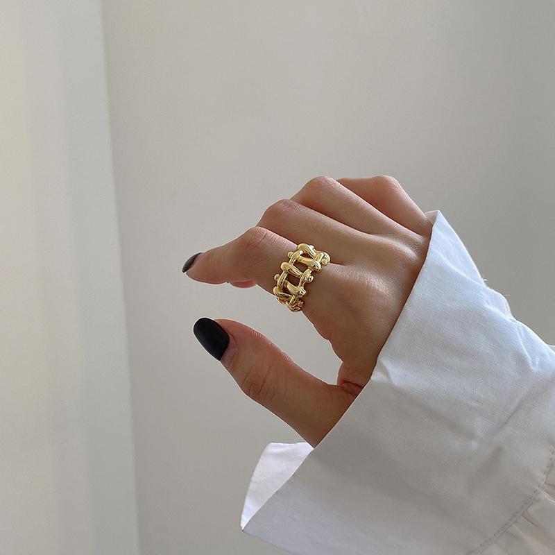 ANENJERY Woven Hollow Rings for Women Men French Metal Adjustable Ring Party Jewelry