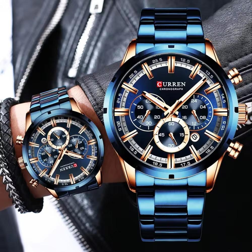 CURREN Mens Watches Luxury Fashion Business Quartz Watch Men Sport Chronograph Stainless Steel Waterproof Black Clock Relogio Masculino