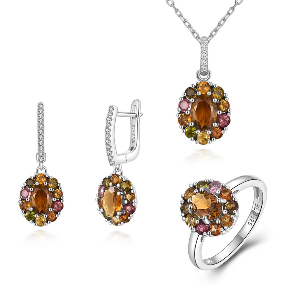 Splendido set di gioielli raffinati in argento sterling 925 con gemme di tormalina naturale colorata per feste da donna e outfit quotidiani