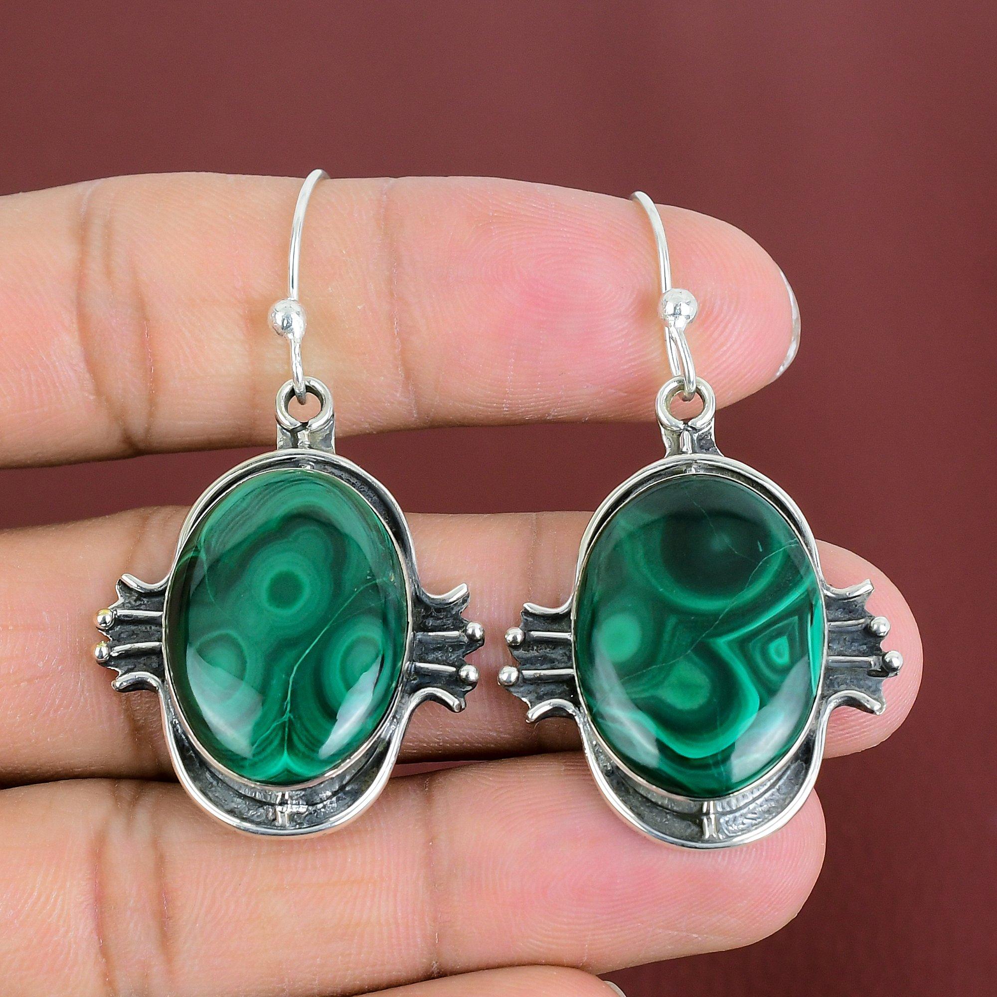 Malachite Earring Gemstone Jewelry Handmade Earrings 925 Sterling Silver Earring Dainty Malachite Jewelry Brand New Earring Engagement Gifts