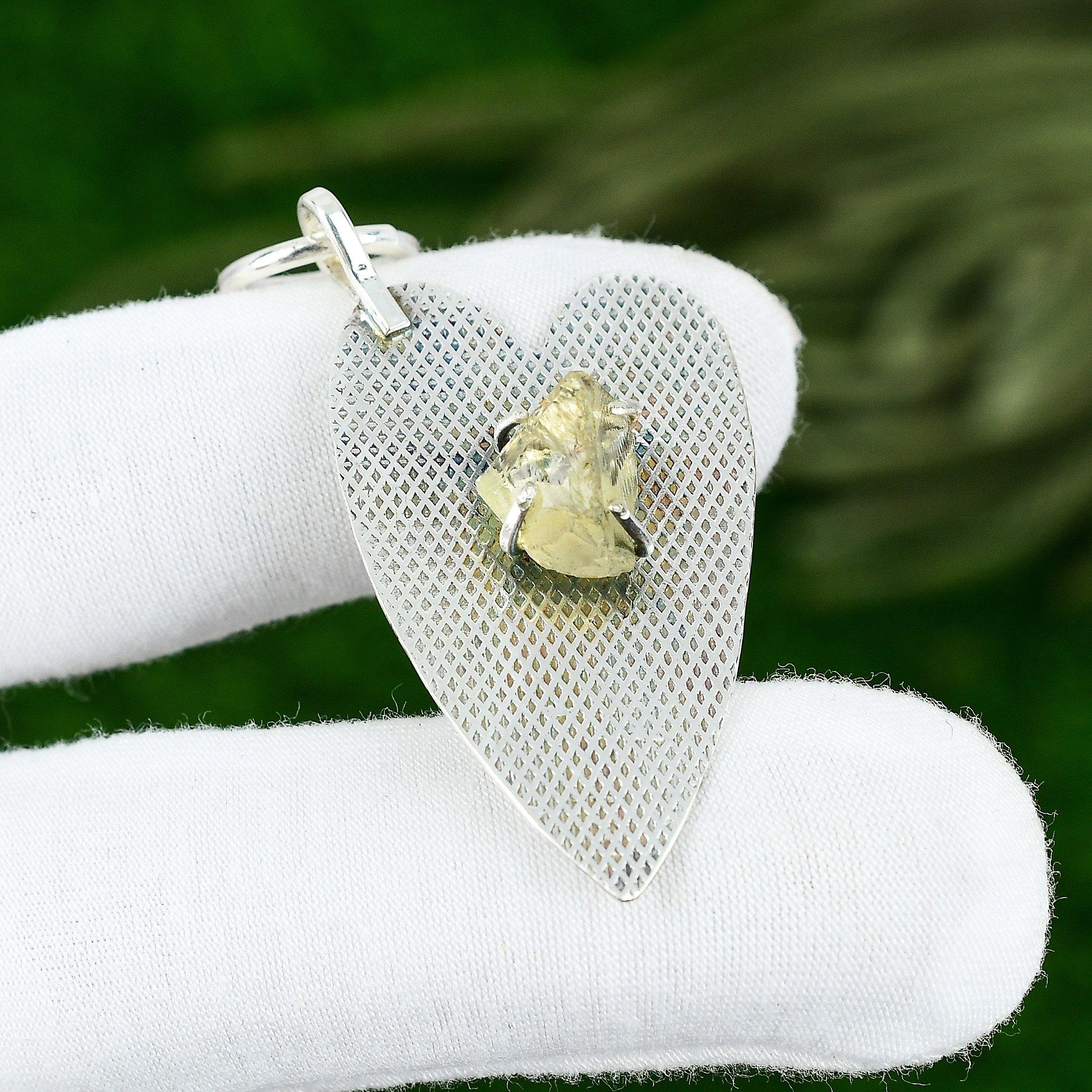 925 Sterlingsilber November Geburtsstein Natürlicher Citrin Roh Ehefrau Anhänger Schmuck