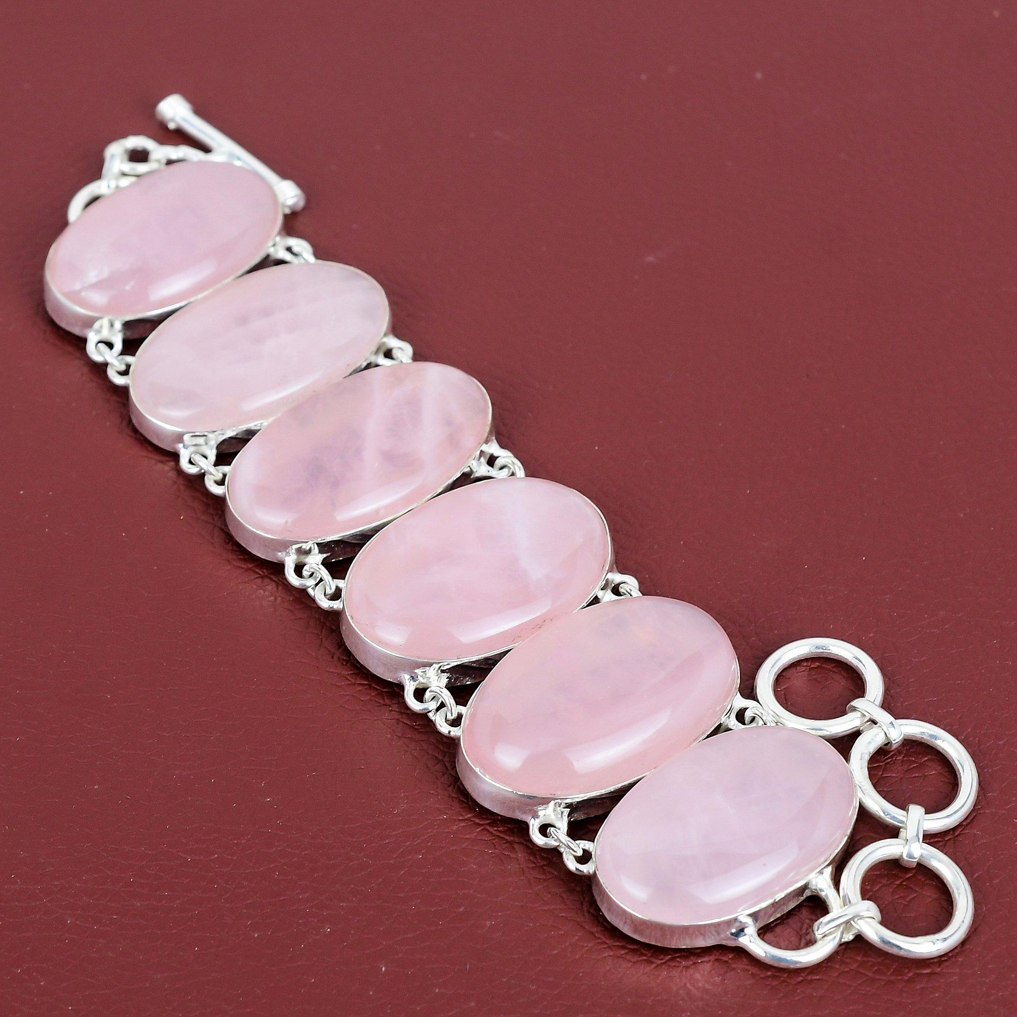 Rose Quartz Bracelet Real Gemstone Handmade Jewelry 925 Sterling Silver Bracelet Adjustable Chain Bracelet Rose Quartz Jewelry Gifts for Him