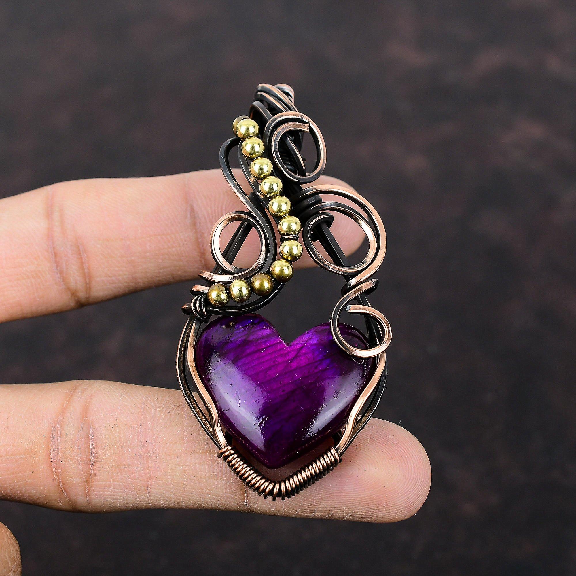 Purple Fire Labradorite Pendant Copper Wire Wrapped Gemstone Pendant Handmade Copper Jewelry Designer Pendant Wire Wrap Jewelry Gift For Him