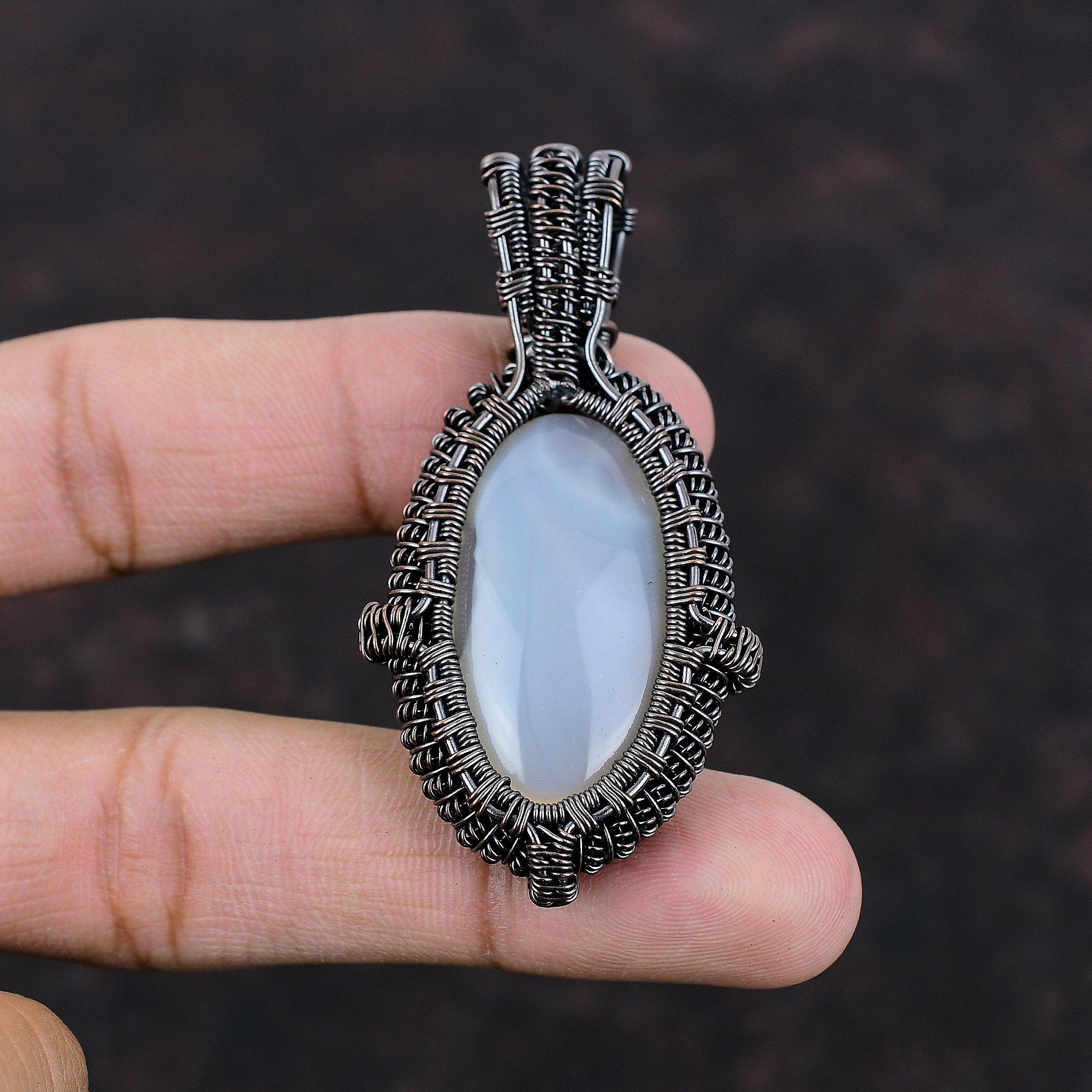 Botswana Agate Pendant Copper Wire Wrapped Pendant Original Gemstone Jewelry Handmade Wire Pendant Beautiful Copper Jewelry Pendant For Gift