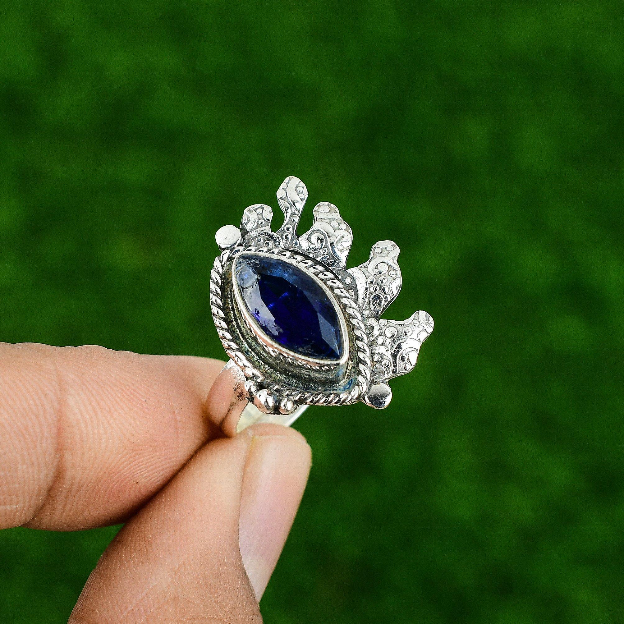Gift For Her Natural Tanzanite Quartz Promise Adjustable Ring 925 Silver