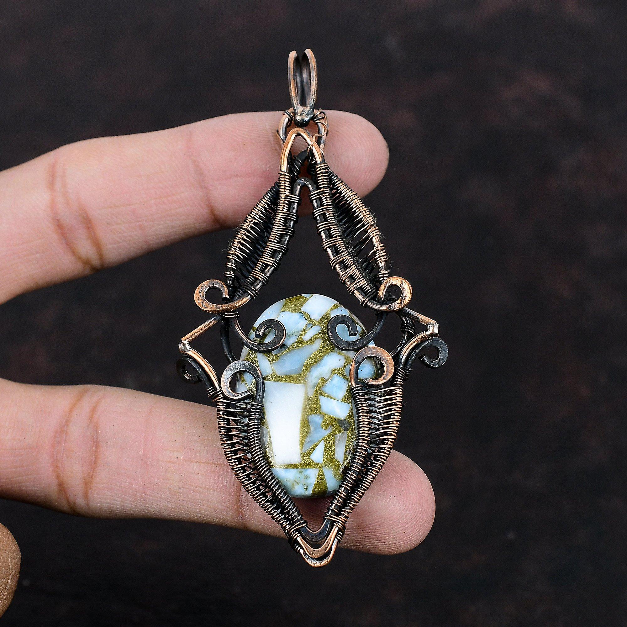 Copper Larimar Pendant Copper Wire Wrapped Pendant Handmade Decent Pendant Copper Wire Wrap Jewelry Gemstone Pendant For Women Gift For Him