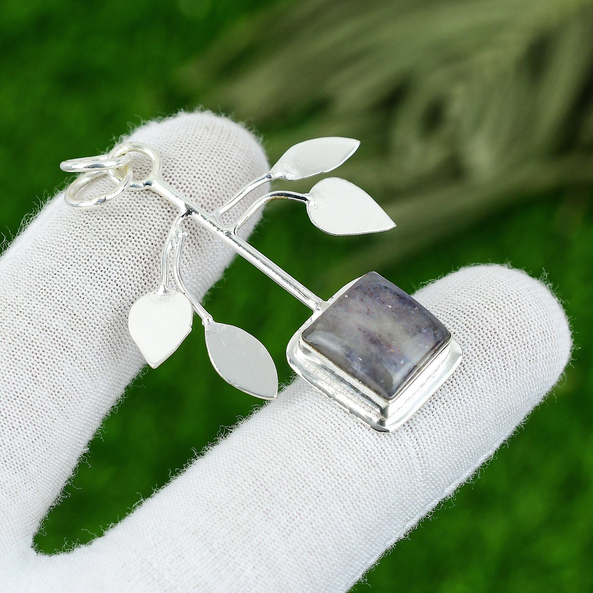 Gift For Women Pendant 925 Sterling Silver Natural Iolite Sunstone Gemstone