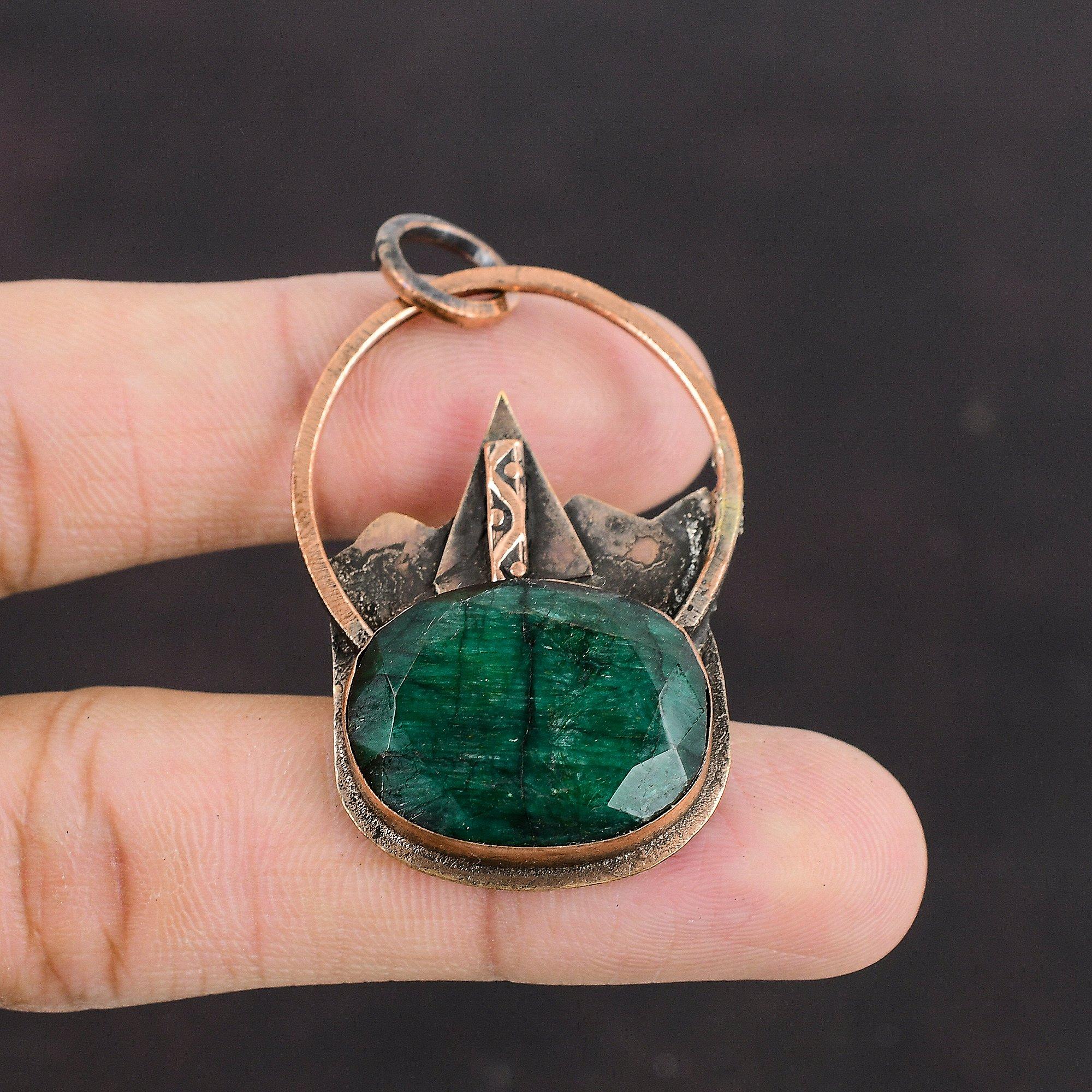 Faceted Zambian Emerald Pendant Copper Pendant Gemstone Pendant Handmade Jewelry Beautiful Copper Jewelry Special Occasion Gift Boho Pendant
