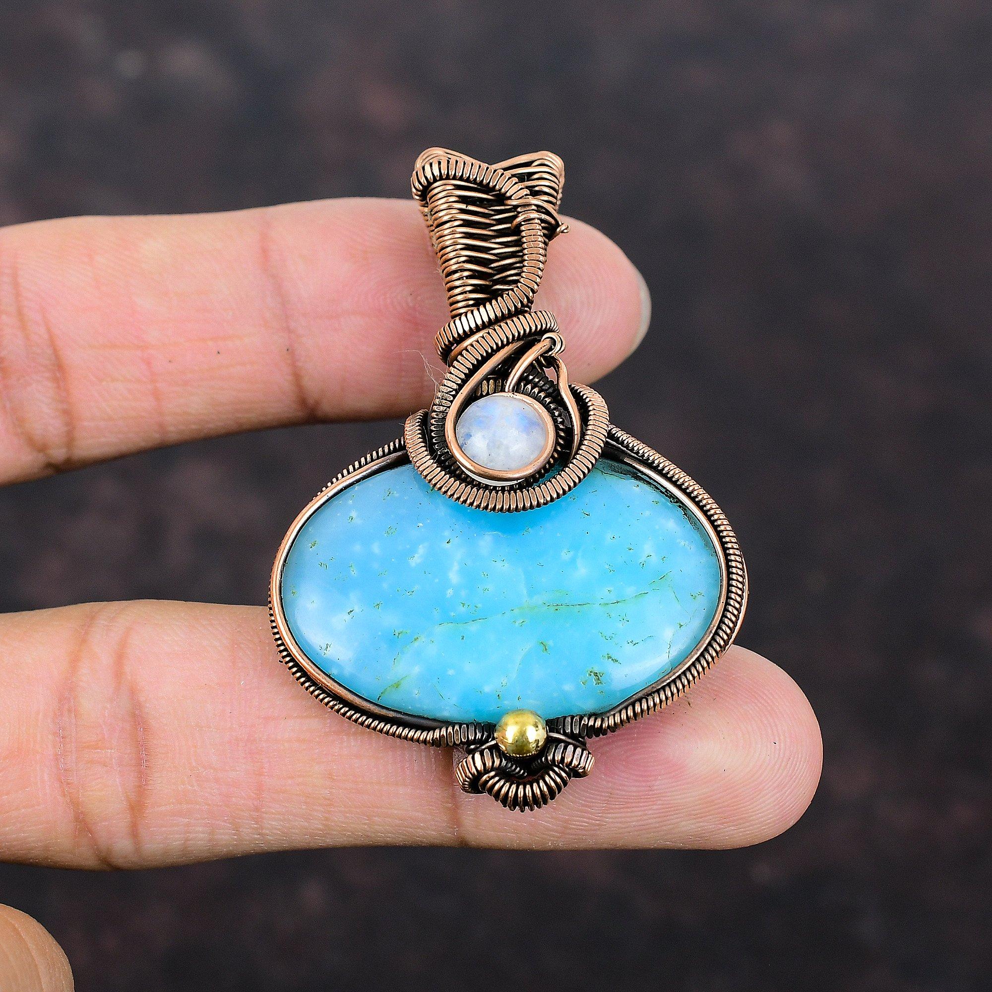 Hemimorphite Pendant Copper Wire Wrapped Pendant Rainbow Moonstone Gemstone Pendant Handmade Pendant Wonderful Copper Jewelry Gift For Mom