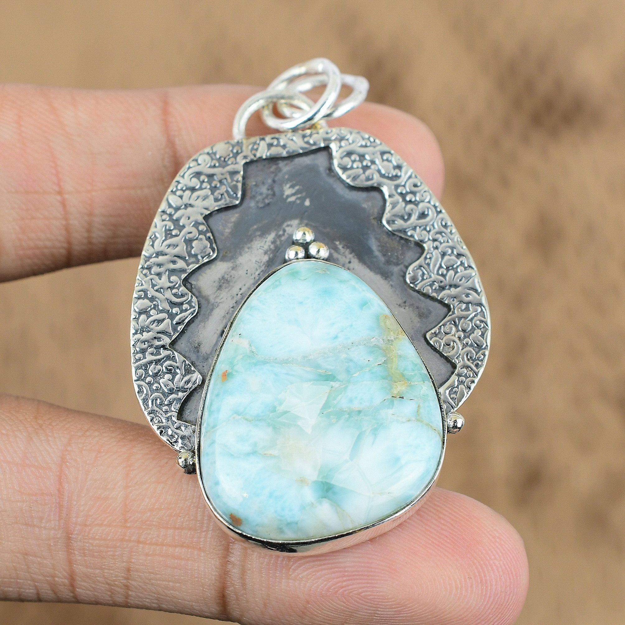 Mothers day Sale Throat Chakra Larimar Stone Birthday Pendant Jewelry 925 Silver