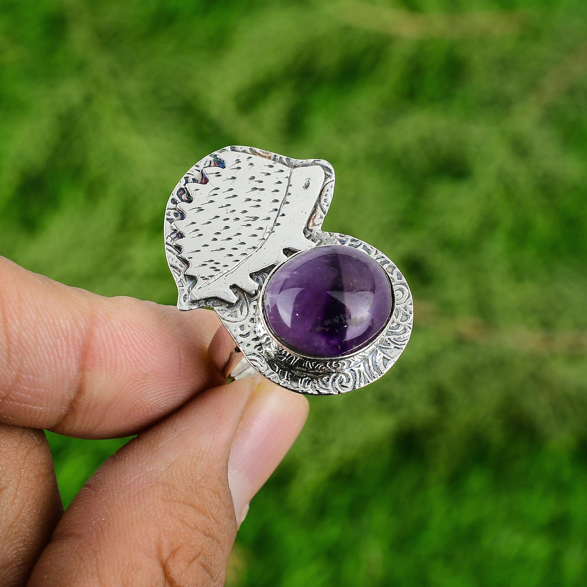 Star Amethyst Gemstone 925 Silver February Birth Handcrafted Bezel Ring Jewelry