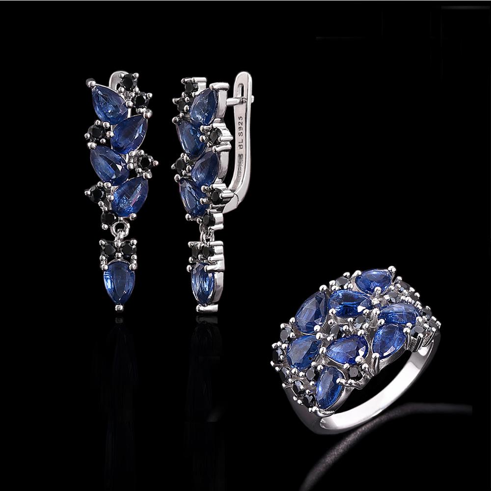 Elegant natural kyanite Jewelry set pear 4*6mm real Gemstones 925 steling siver Earrings Ring for women's Banquet Wedding Gifts