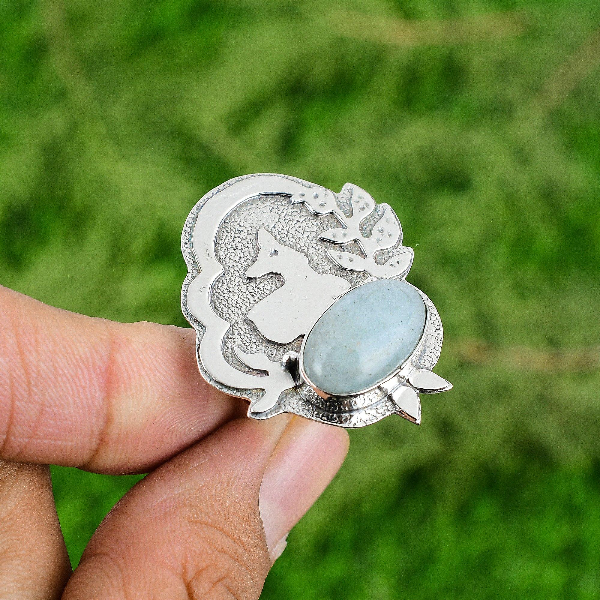 Sterling Silver Oval March Birth Aquamarine Stone Statement Promise Mother Ring