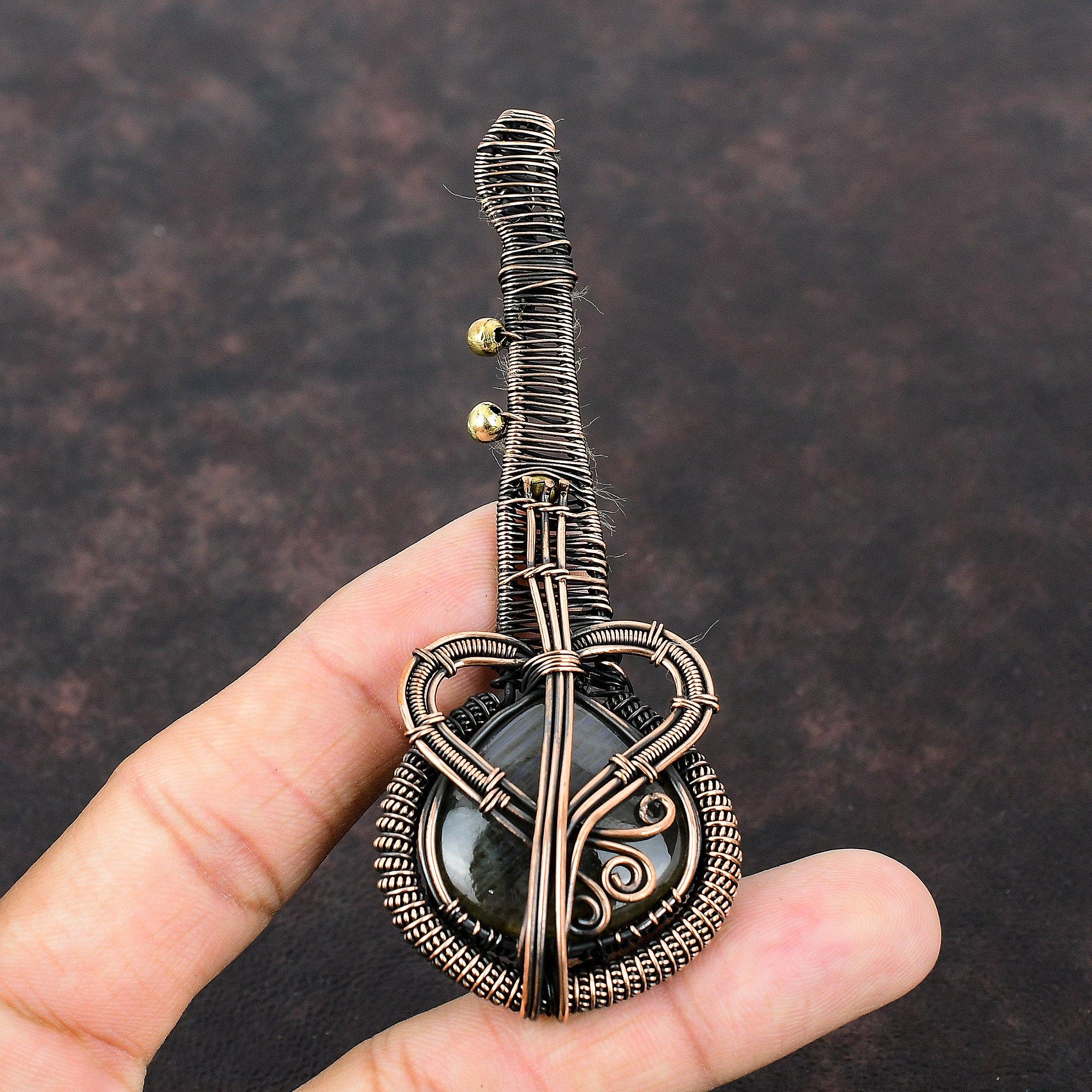Labradorite  Pendant Copper Wire Wrapped Pendant Handmade Pendant Gemstone Jewelry Guitar Pendant Copper Wire Jewelry Gift For Her Mother