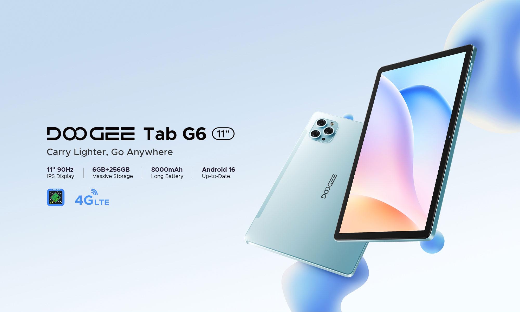 Doogee טאבלט TAB G6 11 אינץ אנדרואיד 16, 30GB+256GB/2TB, 8000 mAh ומעבד Octa Core T7250, 4G LTE + 2 רמקולים